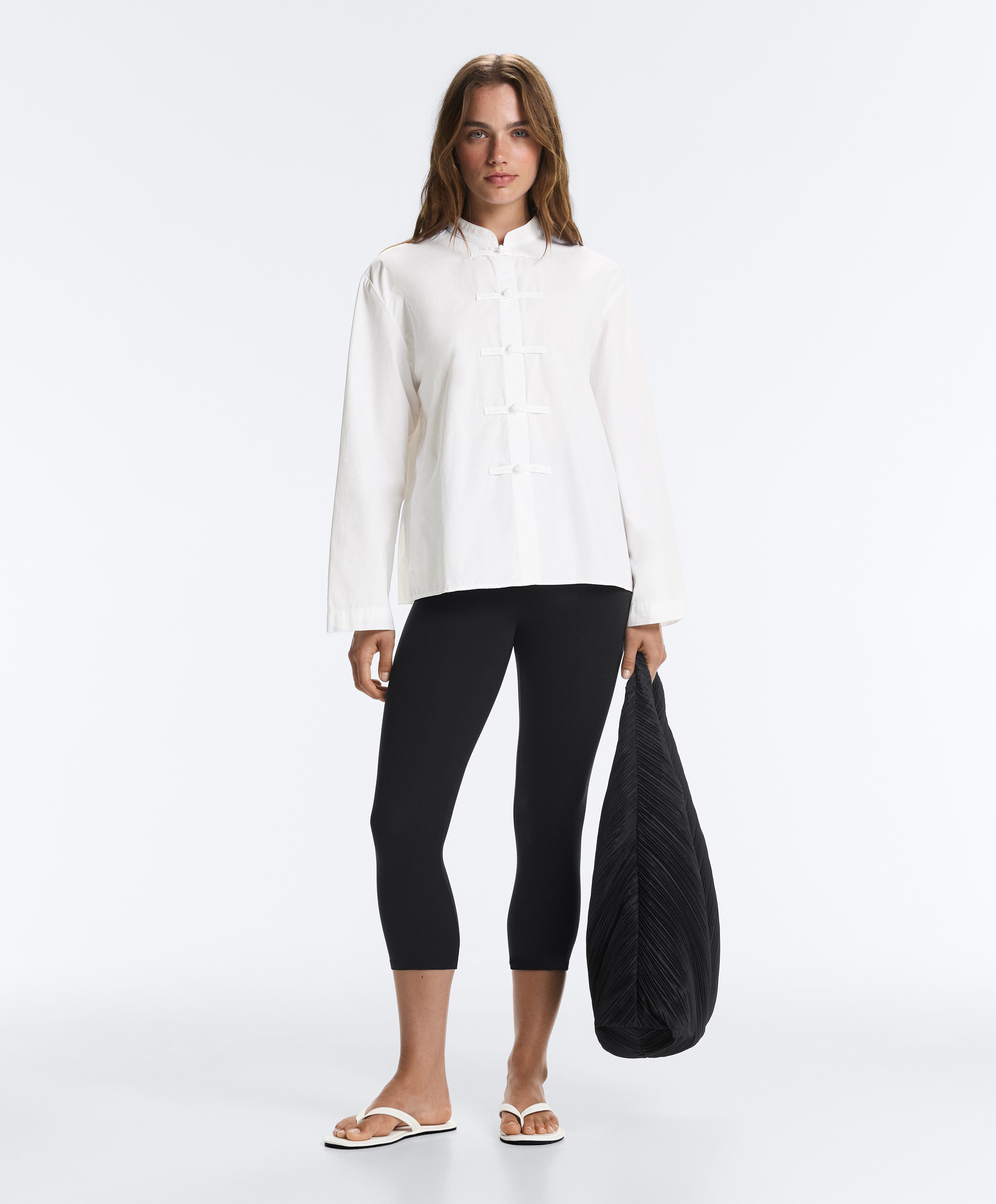 100% cotton stand-up collar shirt — WHITE