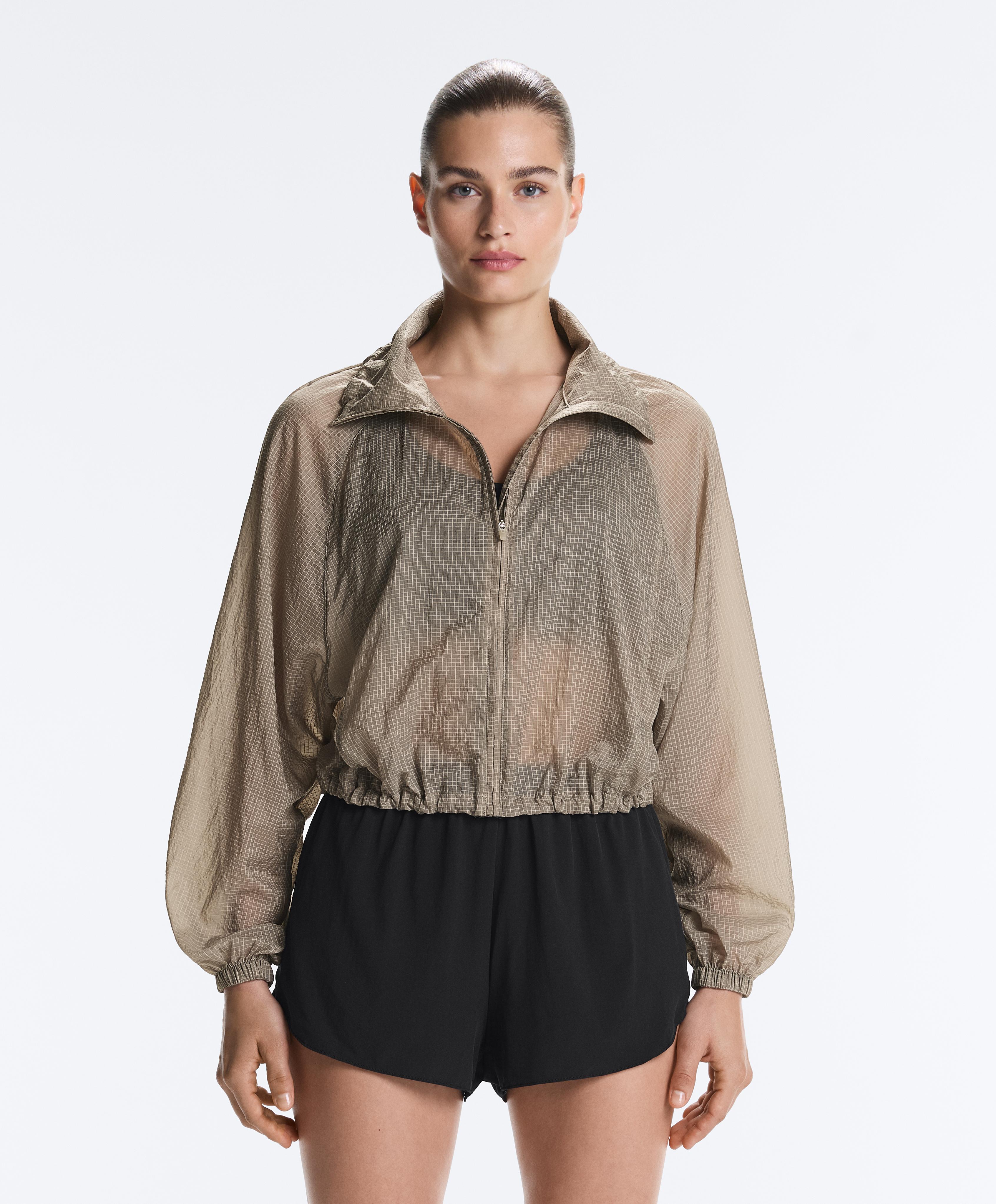 Check track jacket — MINK GREY