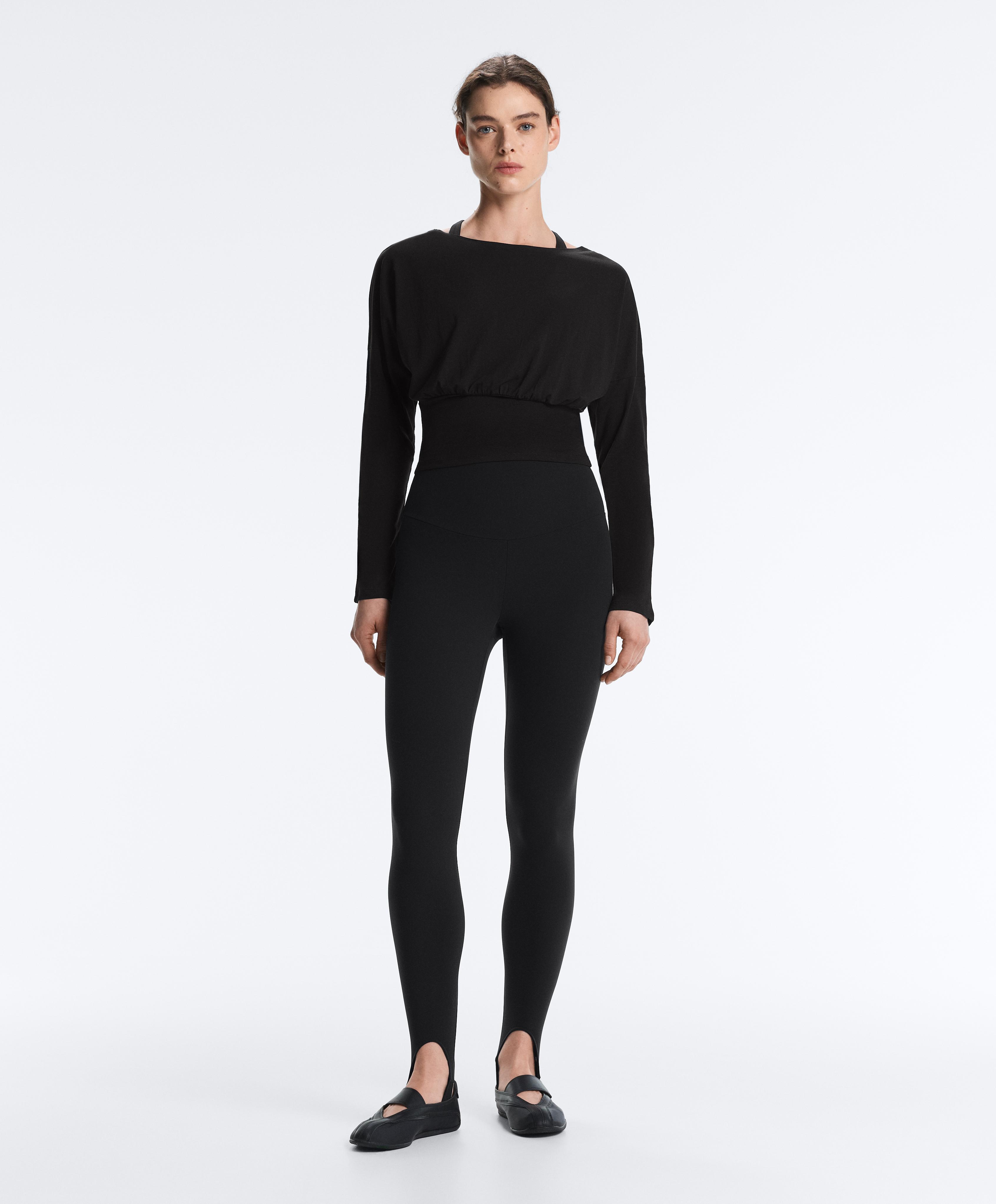 Fitted waist cotton blend T-shirt — BLACK