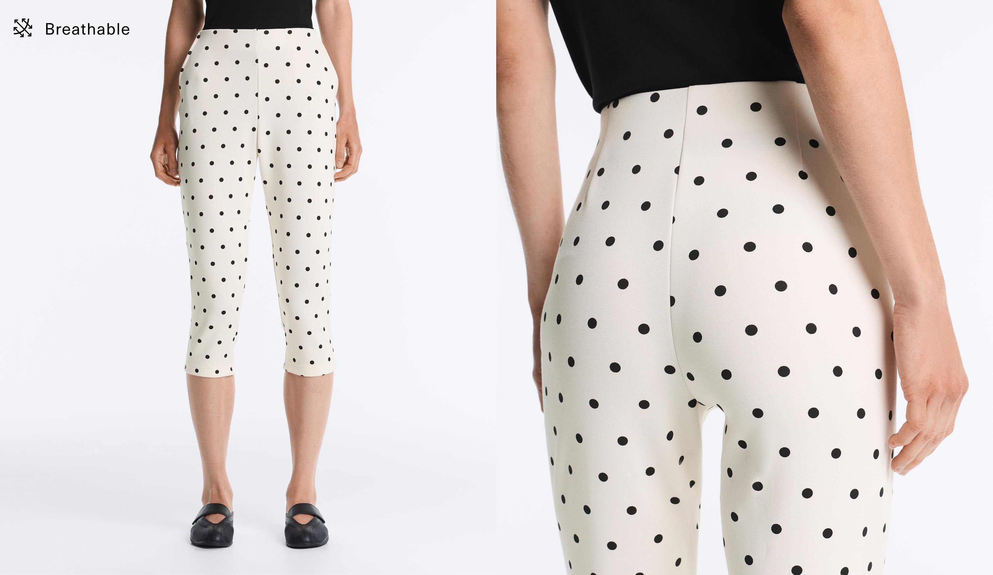 Polka dot piqué capri trousers with cotton — PALE ECRU