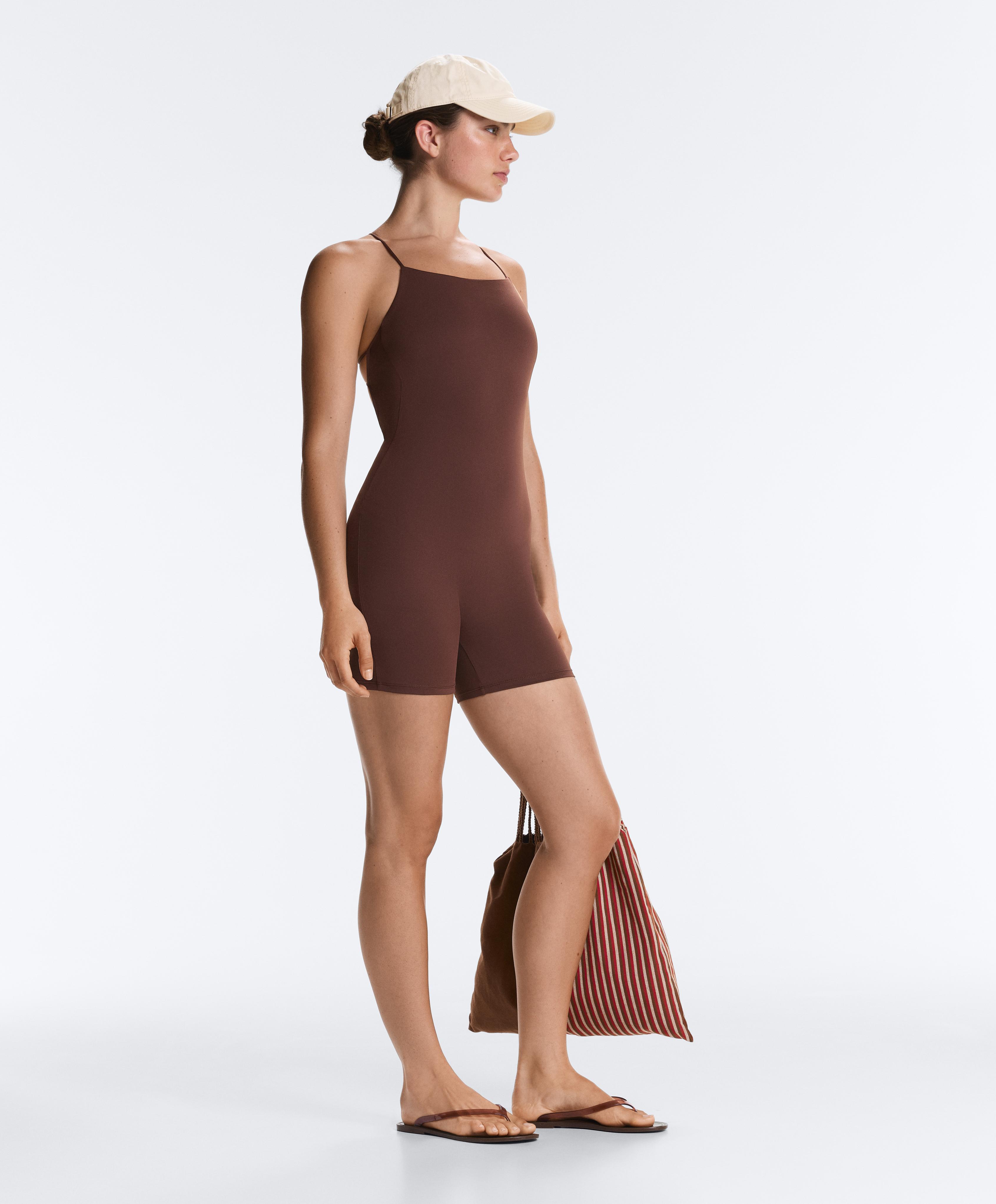Comfortlux strappy back short jumpsuit — CHOCOLATE