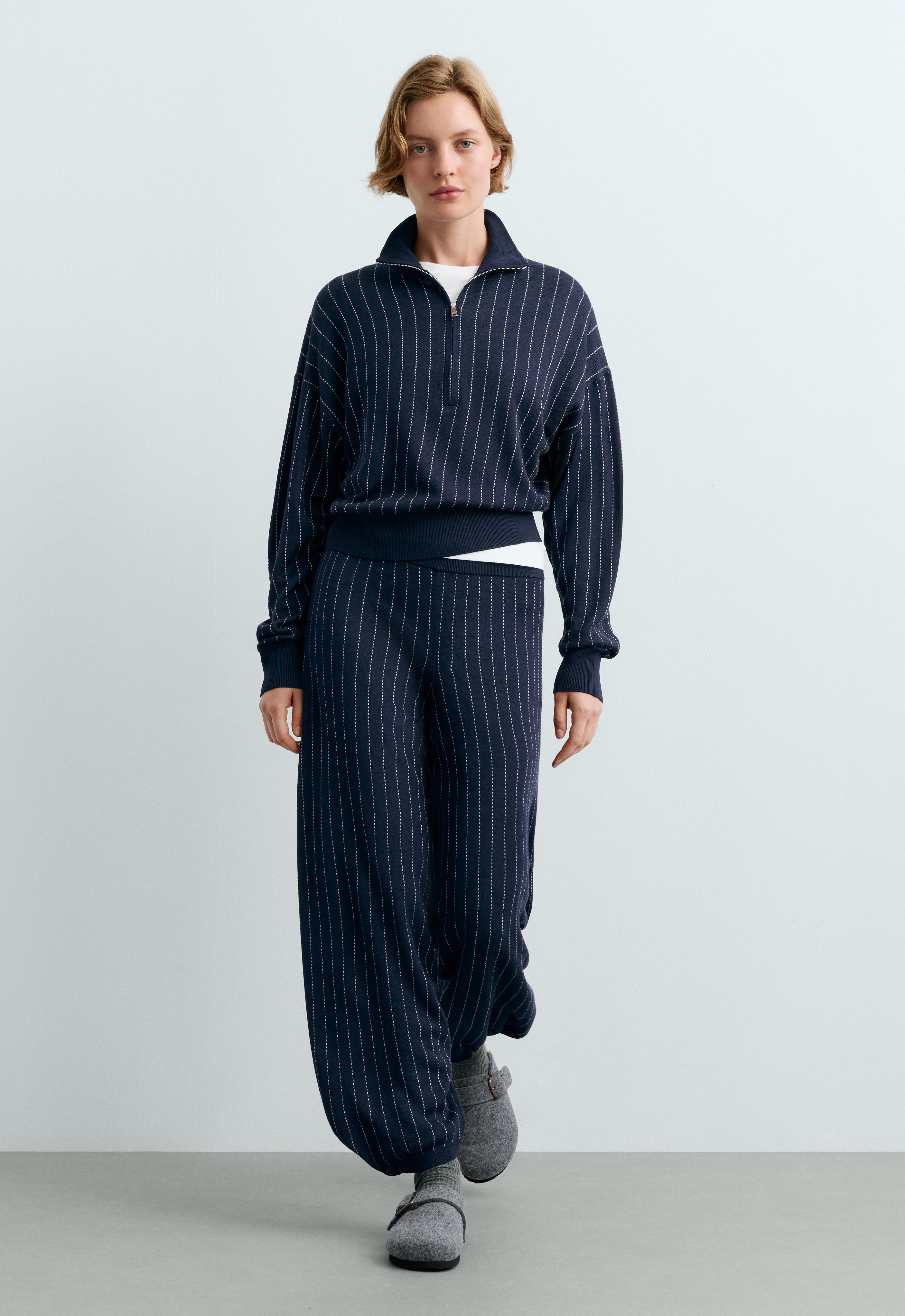 Gebreide cocoonbroek met krijtstreep