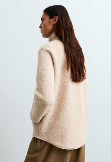 Thick faux-shearling high-neck jacket — CREAM 5