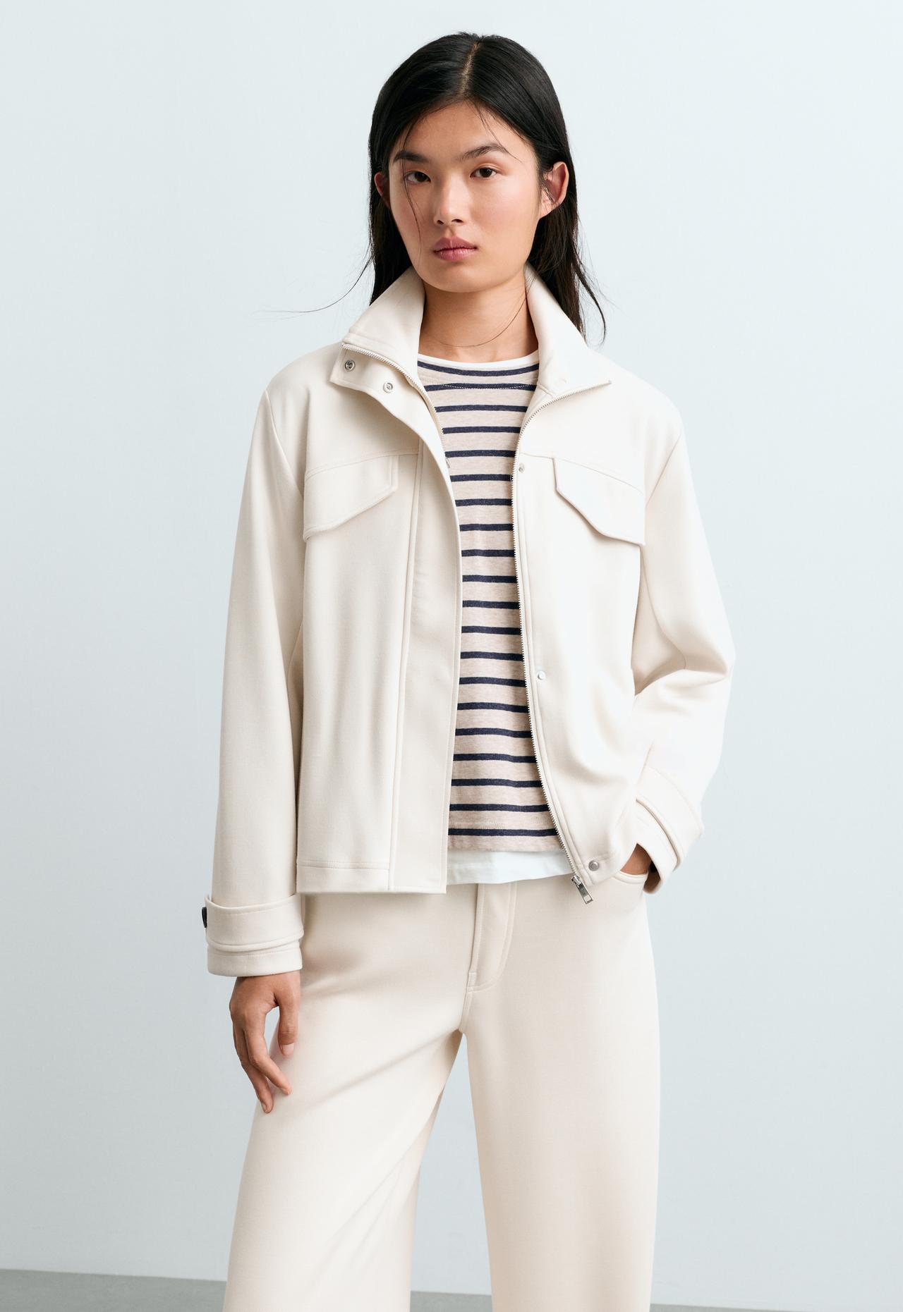 Belted jacket with pockets — PALE ECRU