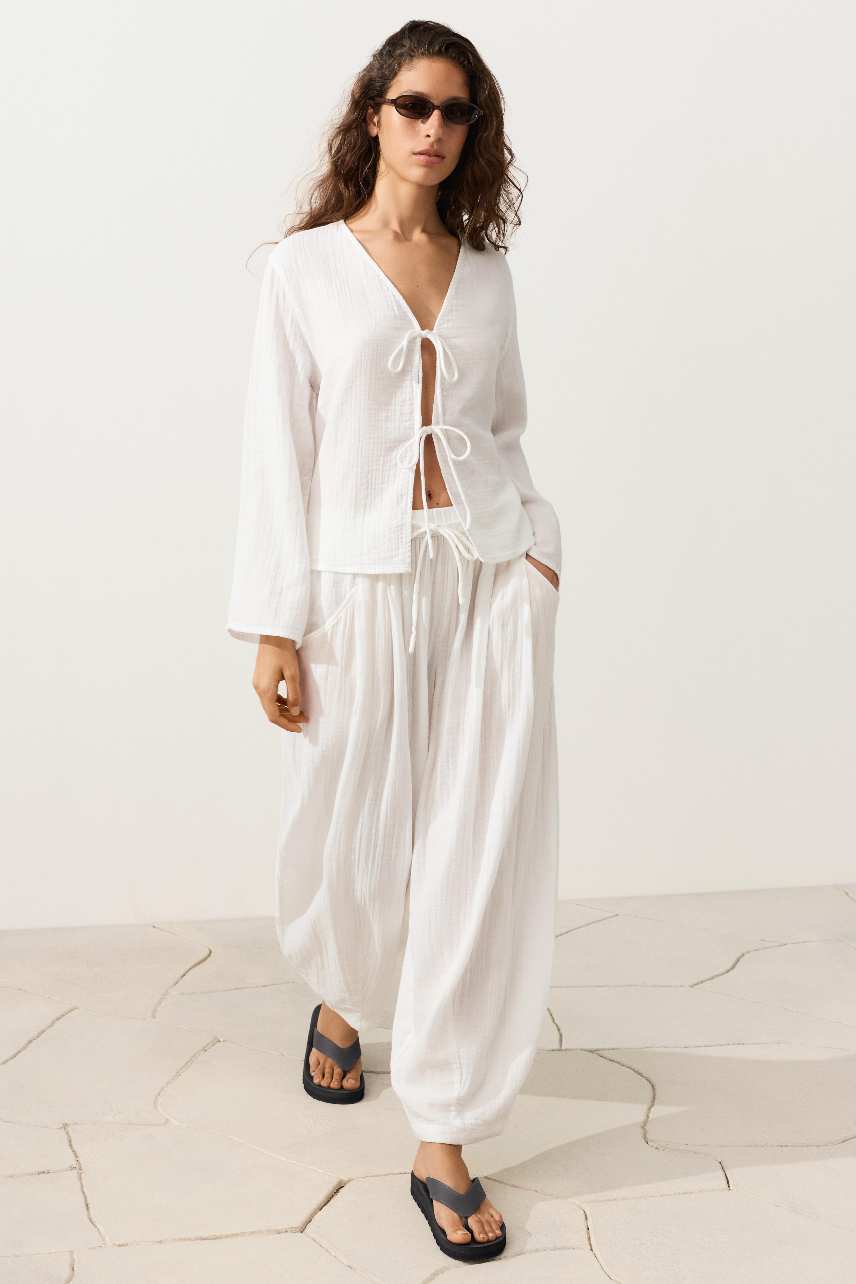 100% cotton gauze balloon trousers — WHITE 