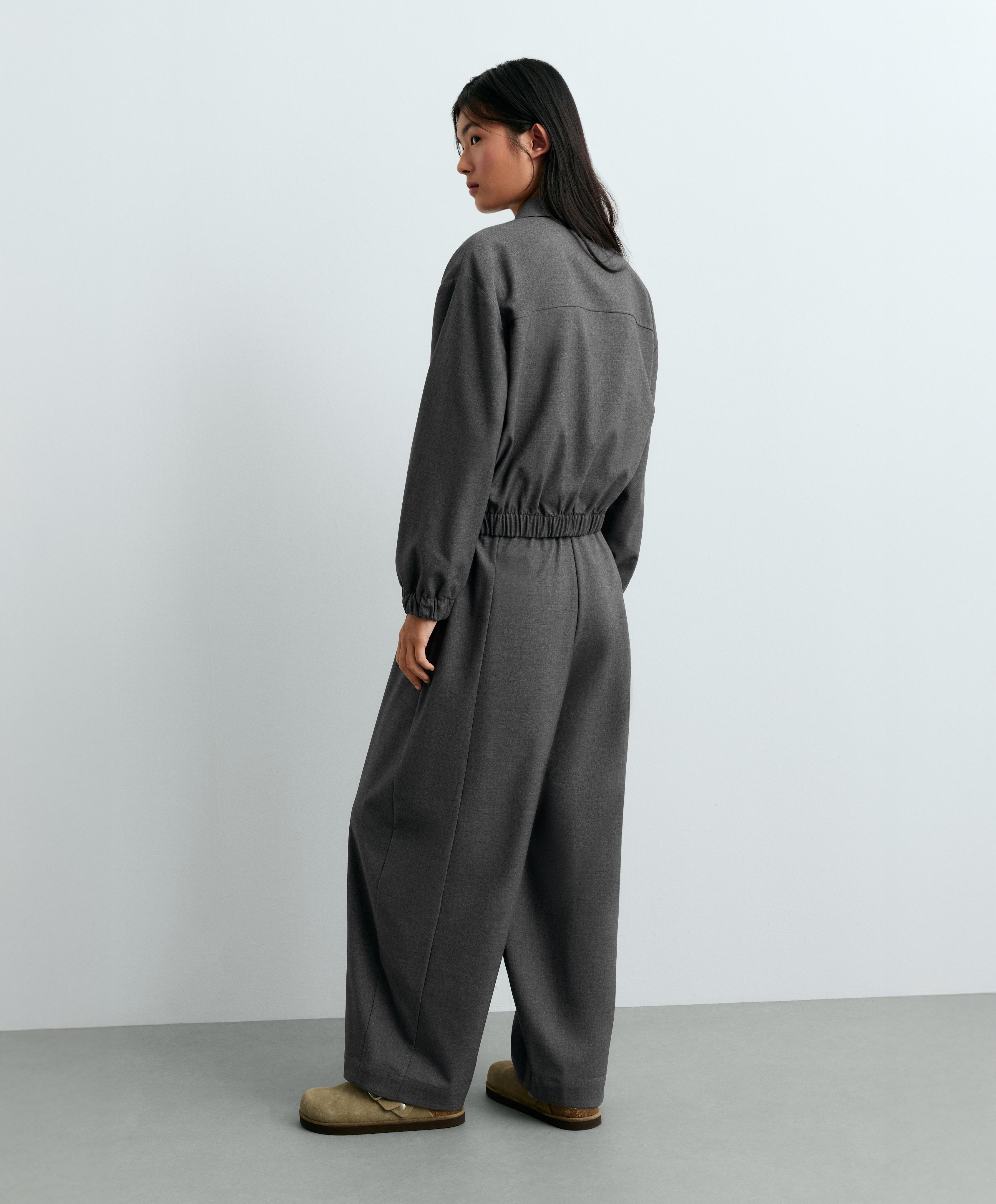 Cropped lapel collar jacket with wool — GREY