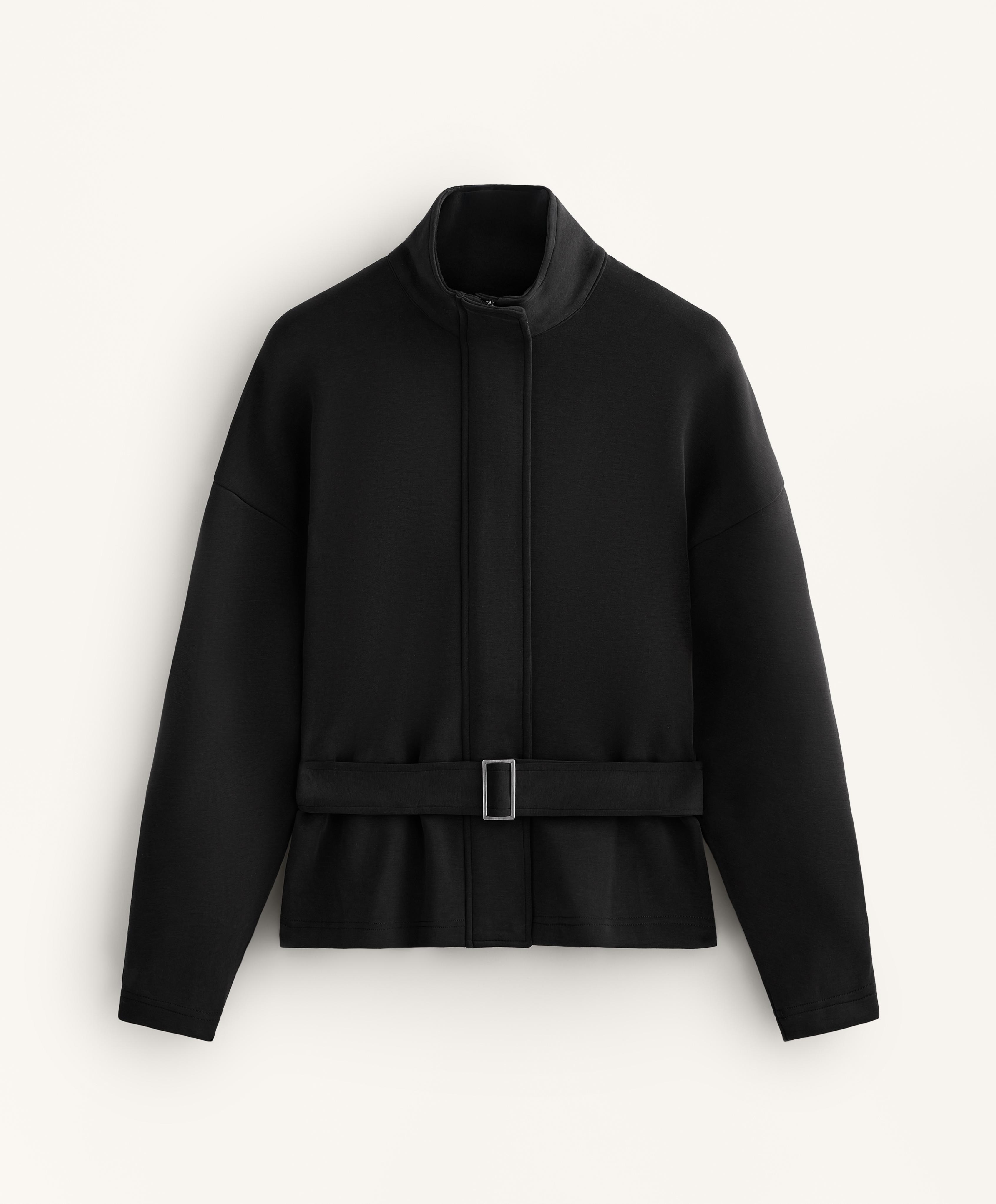Belted jacket with brushed modal — BLACK