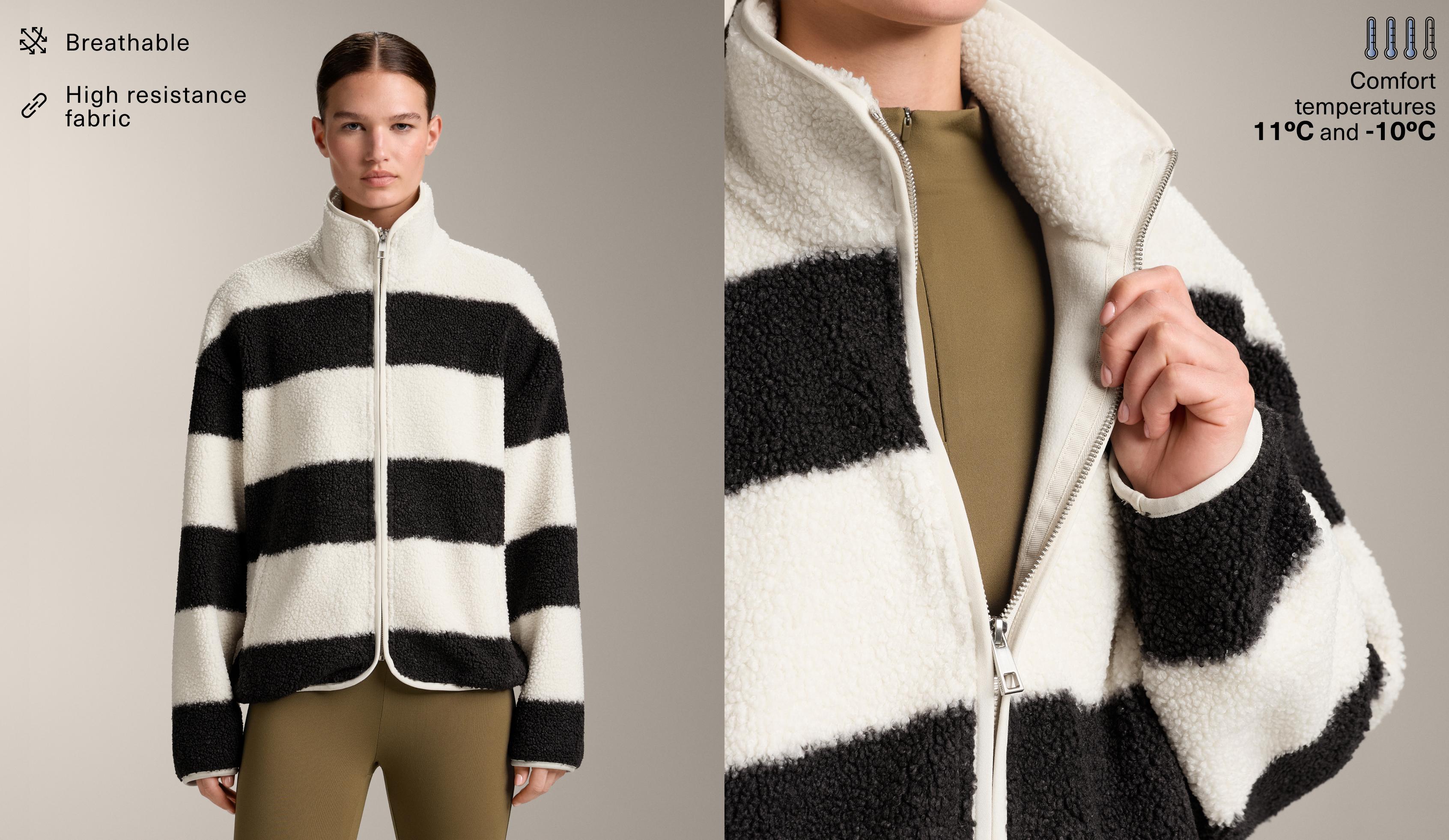 Striped faux-shearling bomber jacket — ECRU