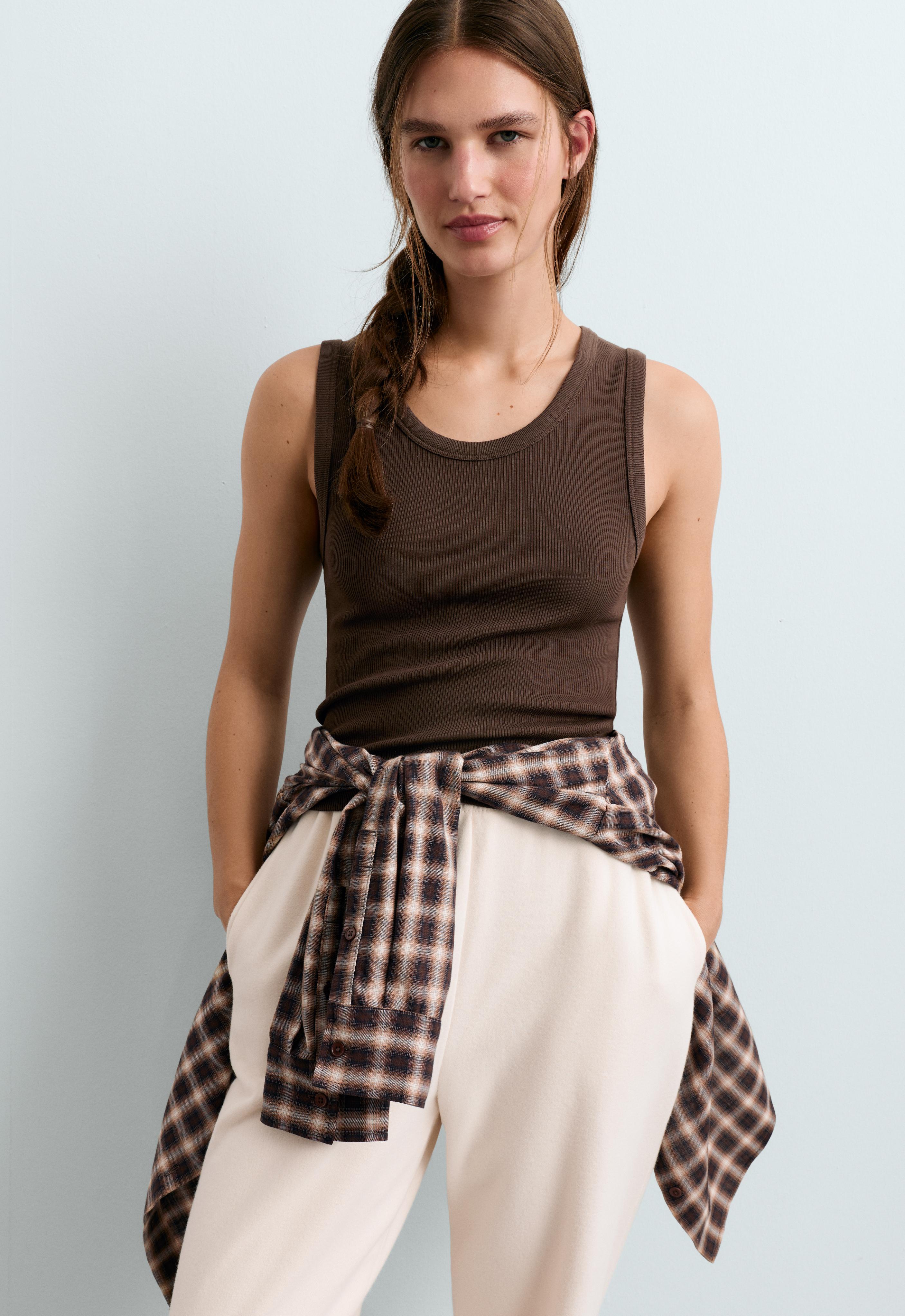 Rib T-shirt with wide straps, cotton and modal Rib T-shirt with wide straps, cotton and modal