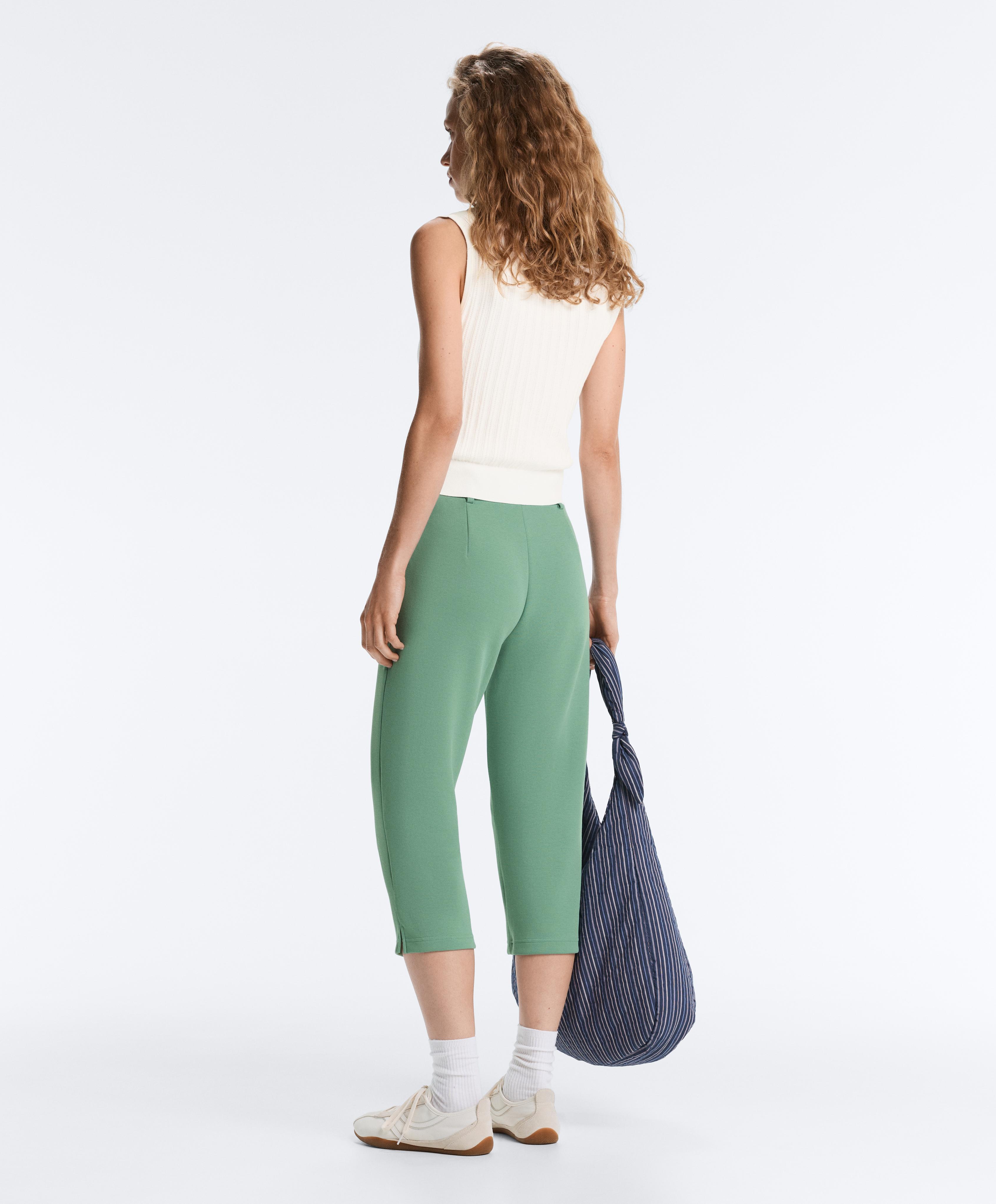 Capri piqué trousers with cotton belt loops — AQUA GREEN