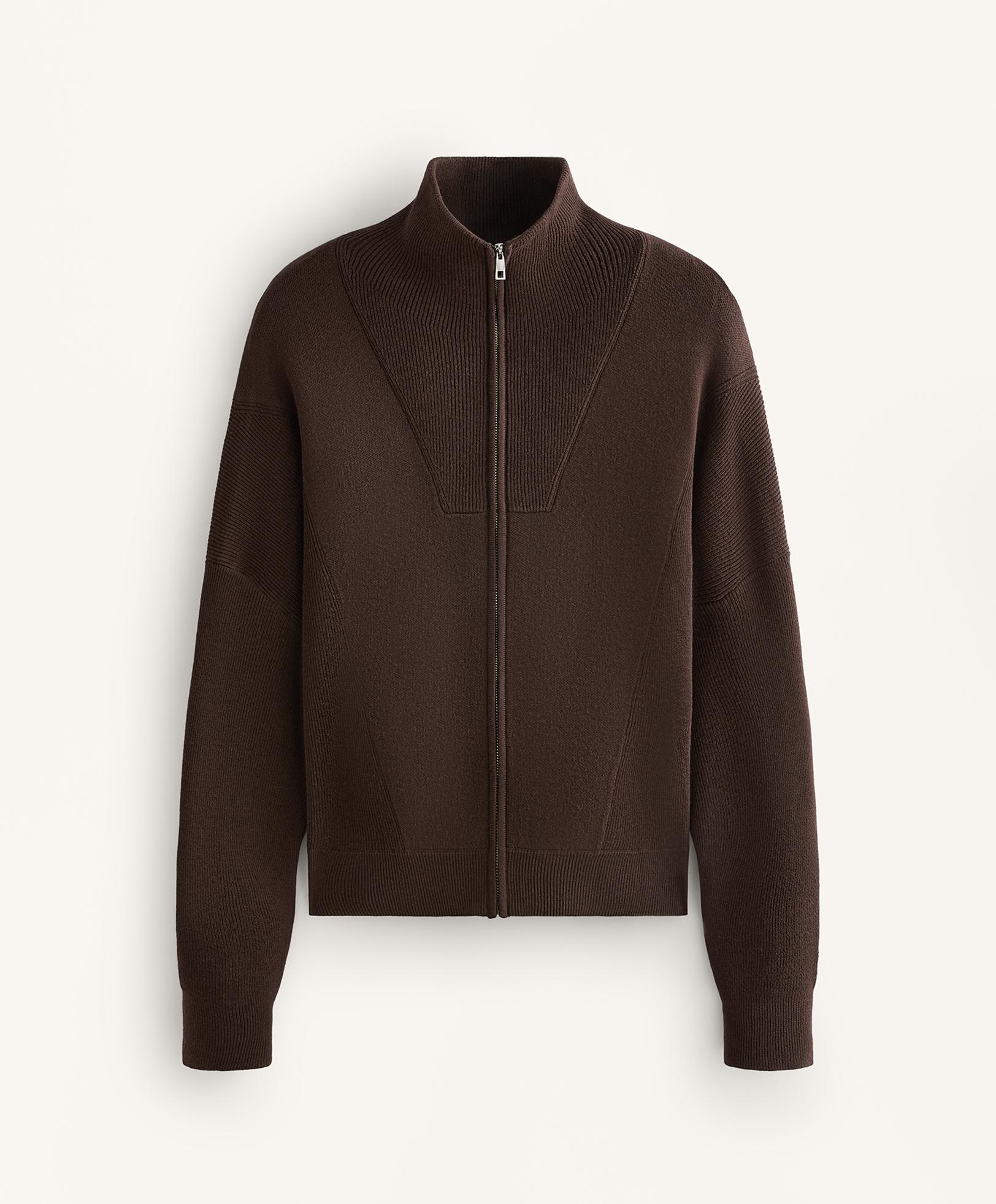 Rib collar knit jacket — BROWN