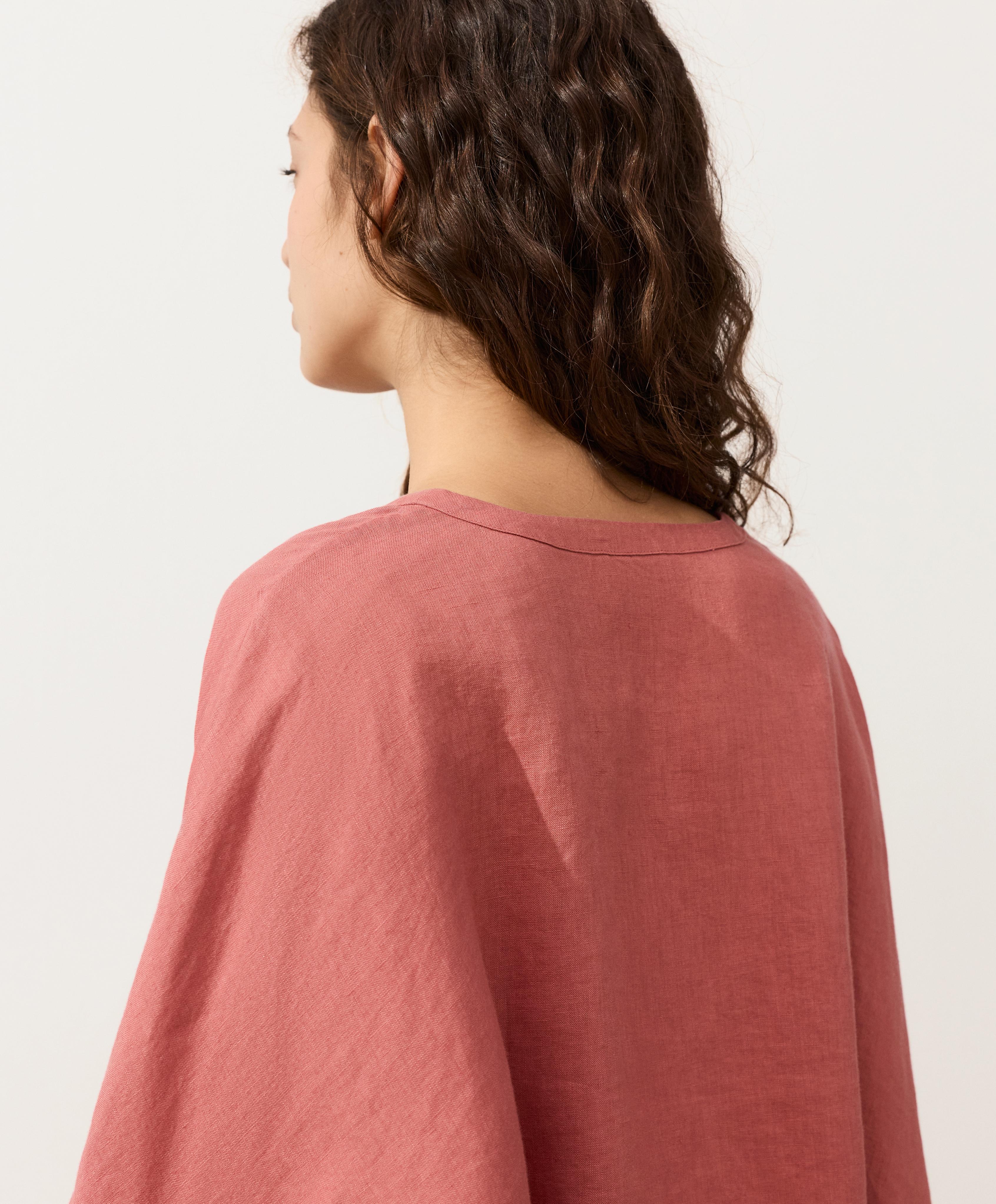 100% linen short-sleeve shirt — CORAL