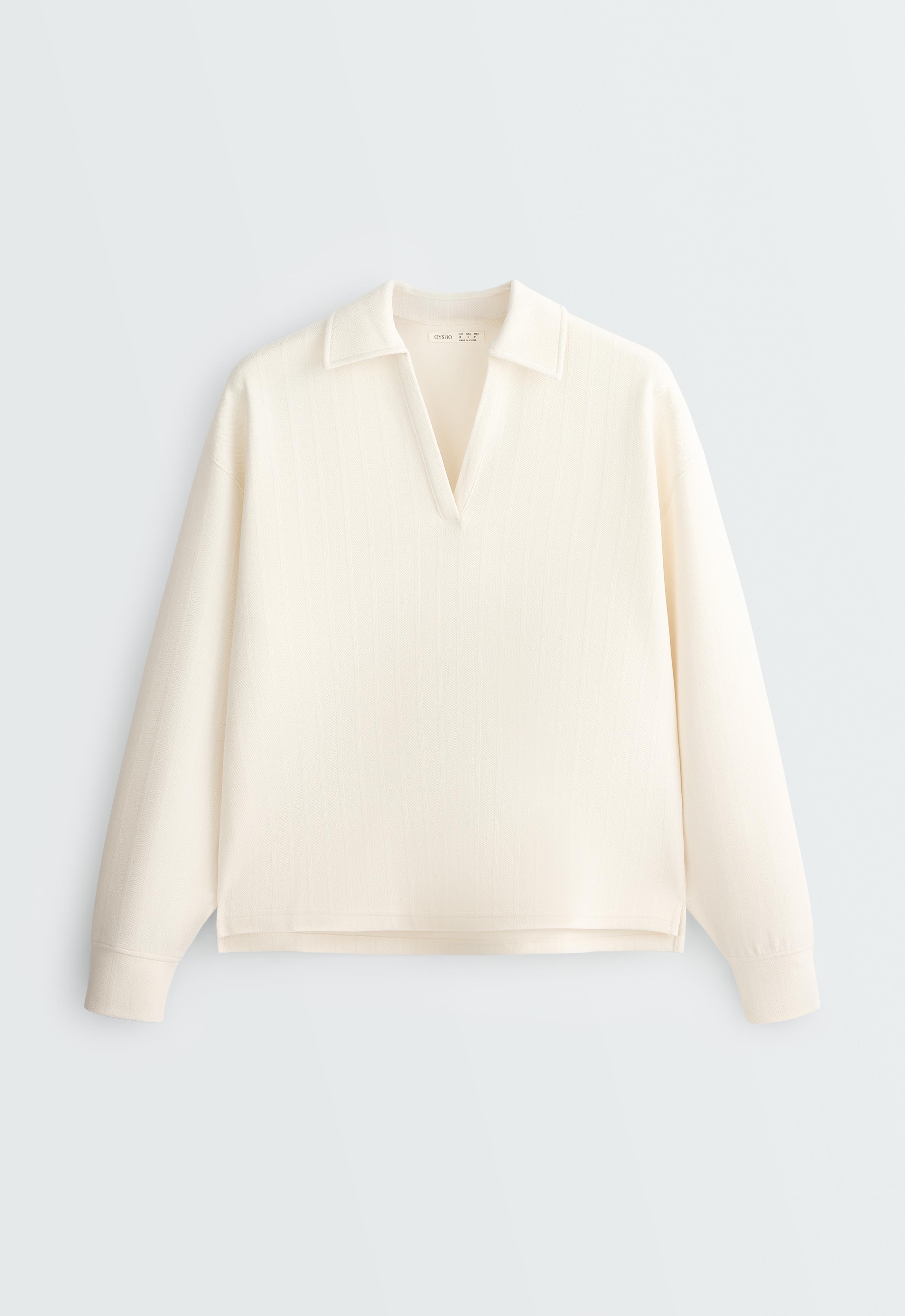 Striped cotton piqué polo shirt — PALE ECRU