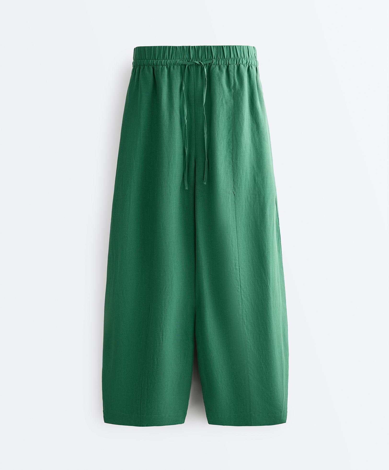 Balloon trousers lyocell blend and 24% linen with seams — EMERALD GREEN