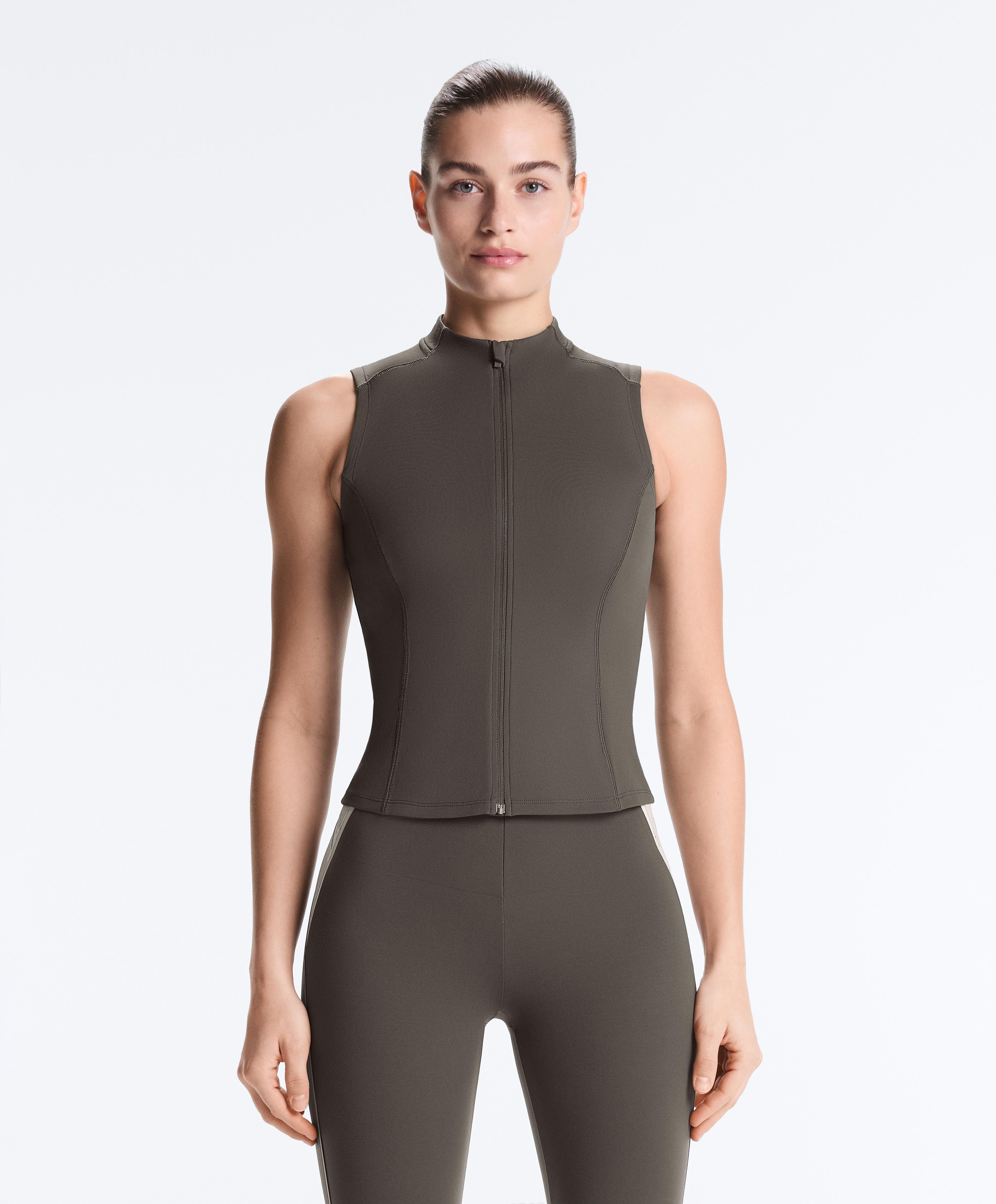 Sleeveless zip T-shirt — CHARCOAL GREY