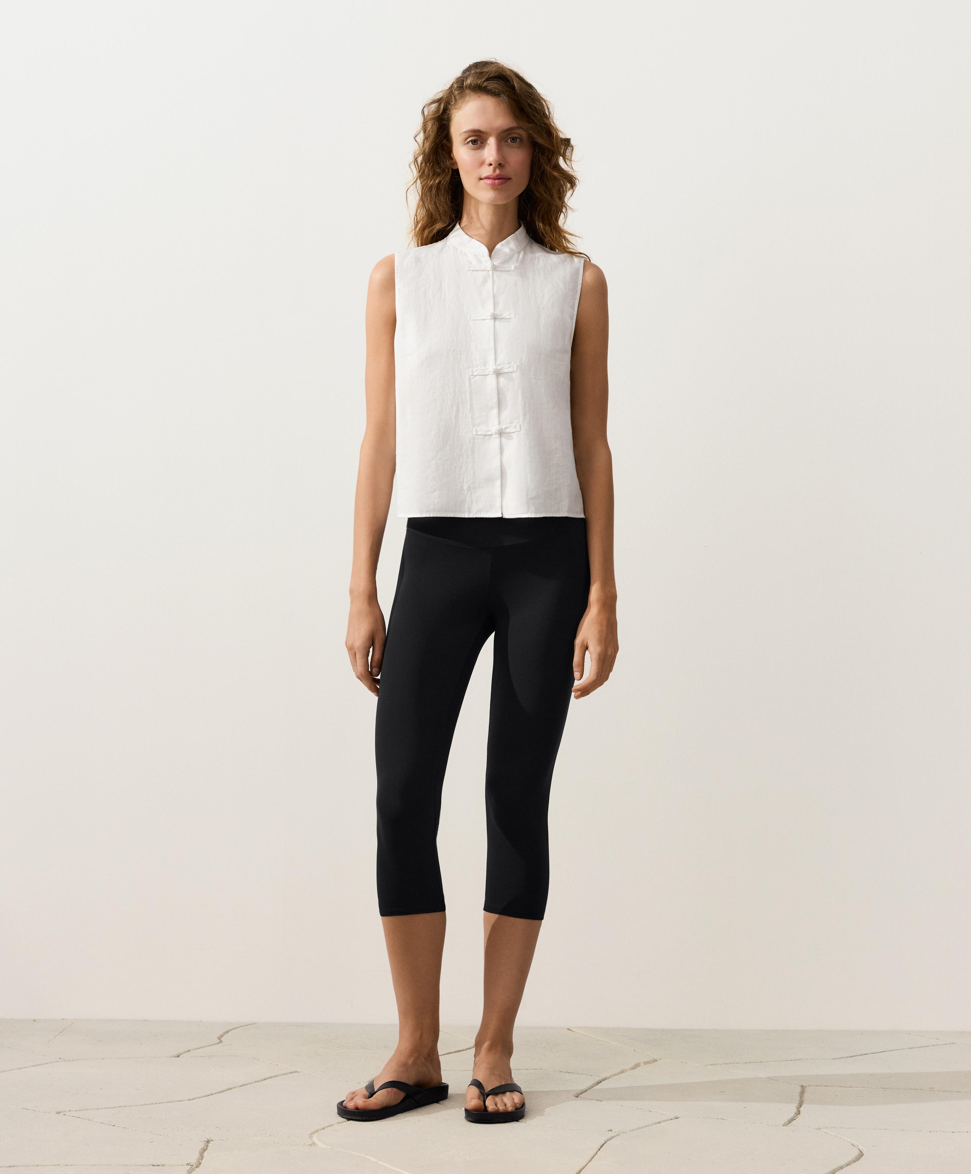 100% linen sleeveless stand-up collar shirt — WHITE