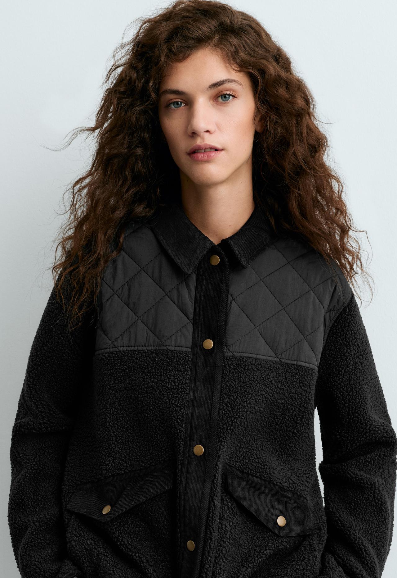 Combined faux-shearling jacket — BLACK