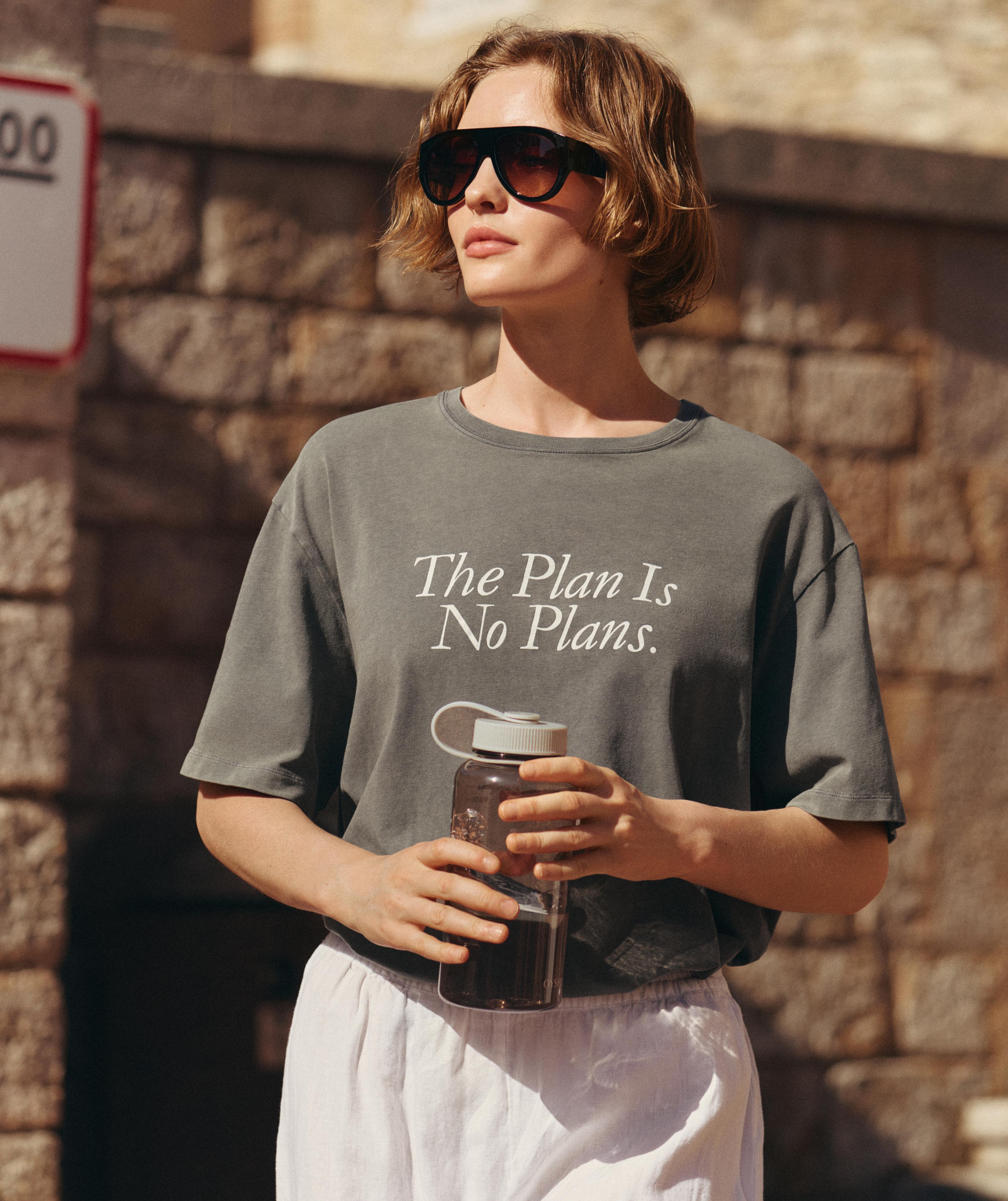Boxy short-sleeved cotton blend T-shirt with slogan — CHARCOAL GREY