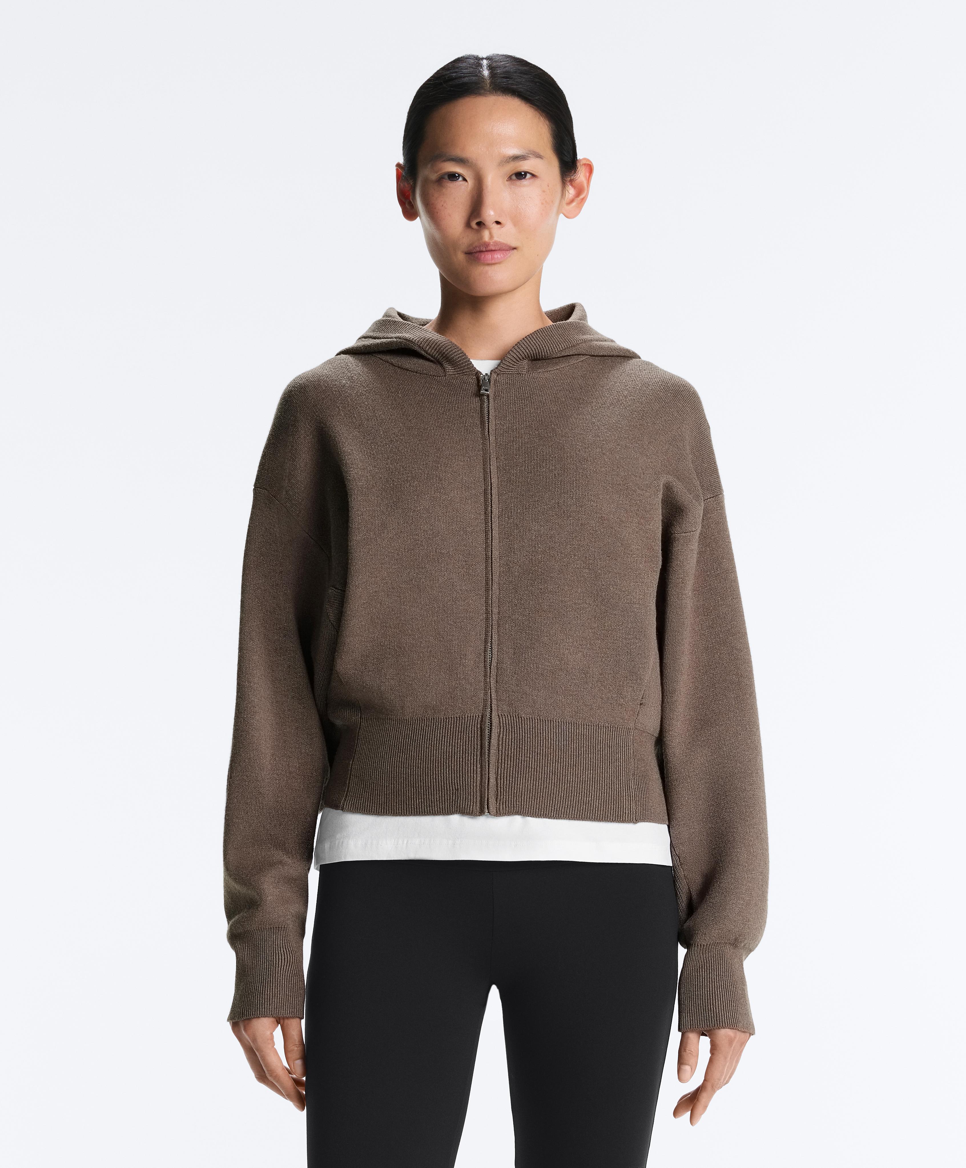 Knit hooded jacket with side details — WASHED TAUPE-MAUVE