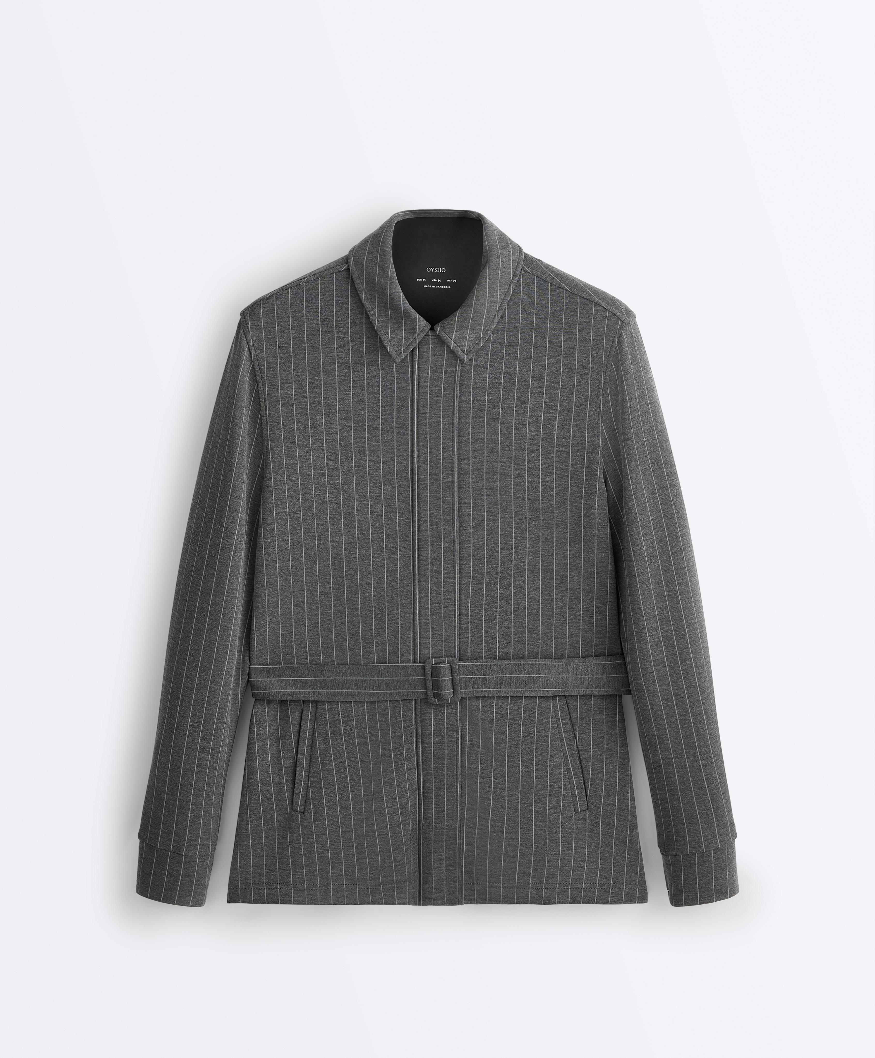 Long belted jacket with soft-touch modal — DARK GREY