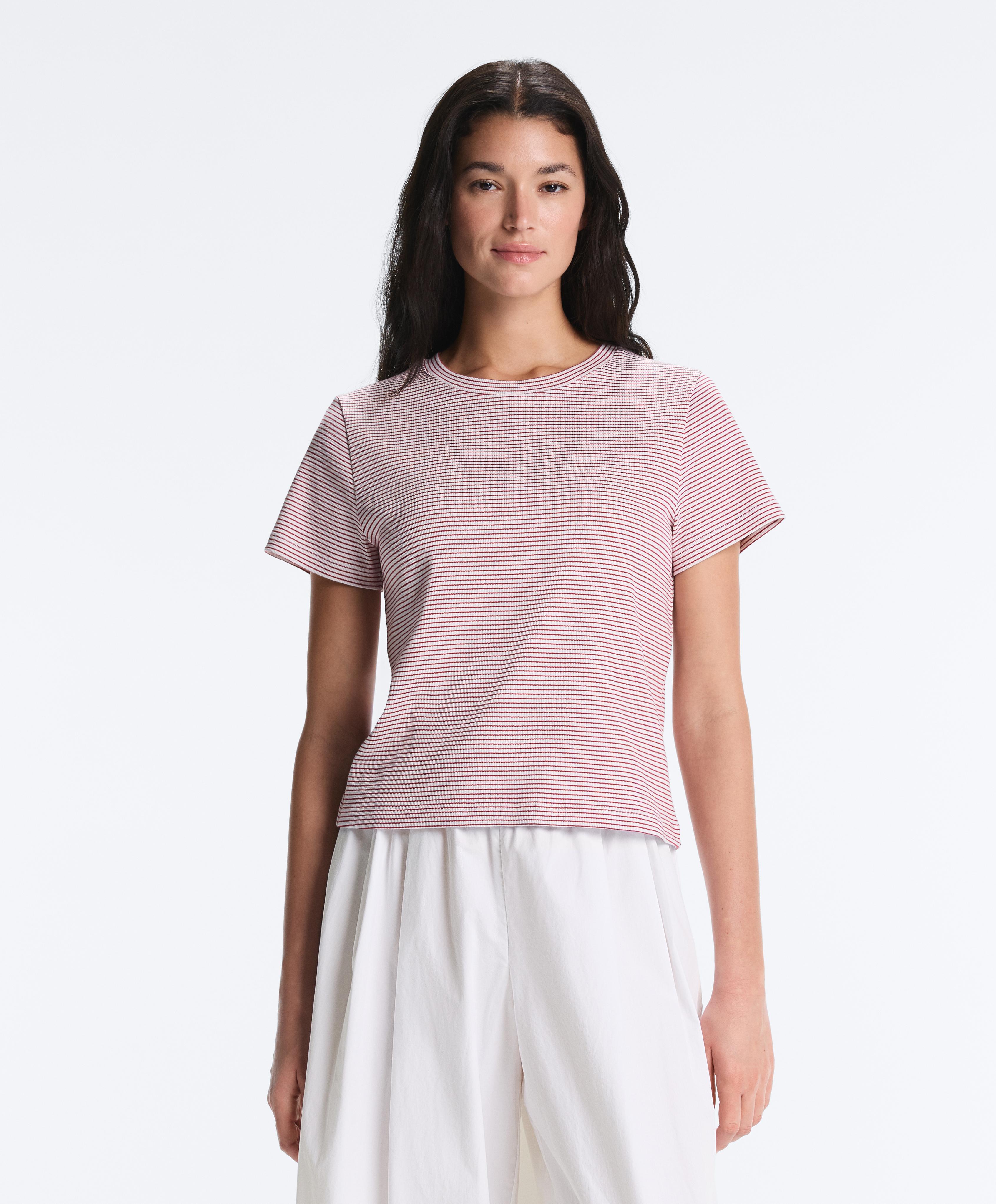 Regular fit striped cotton blend short sleeve T-shirt — BRIGHT RED