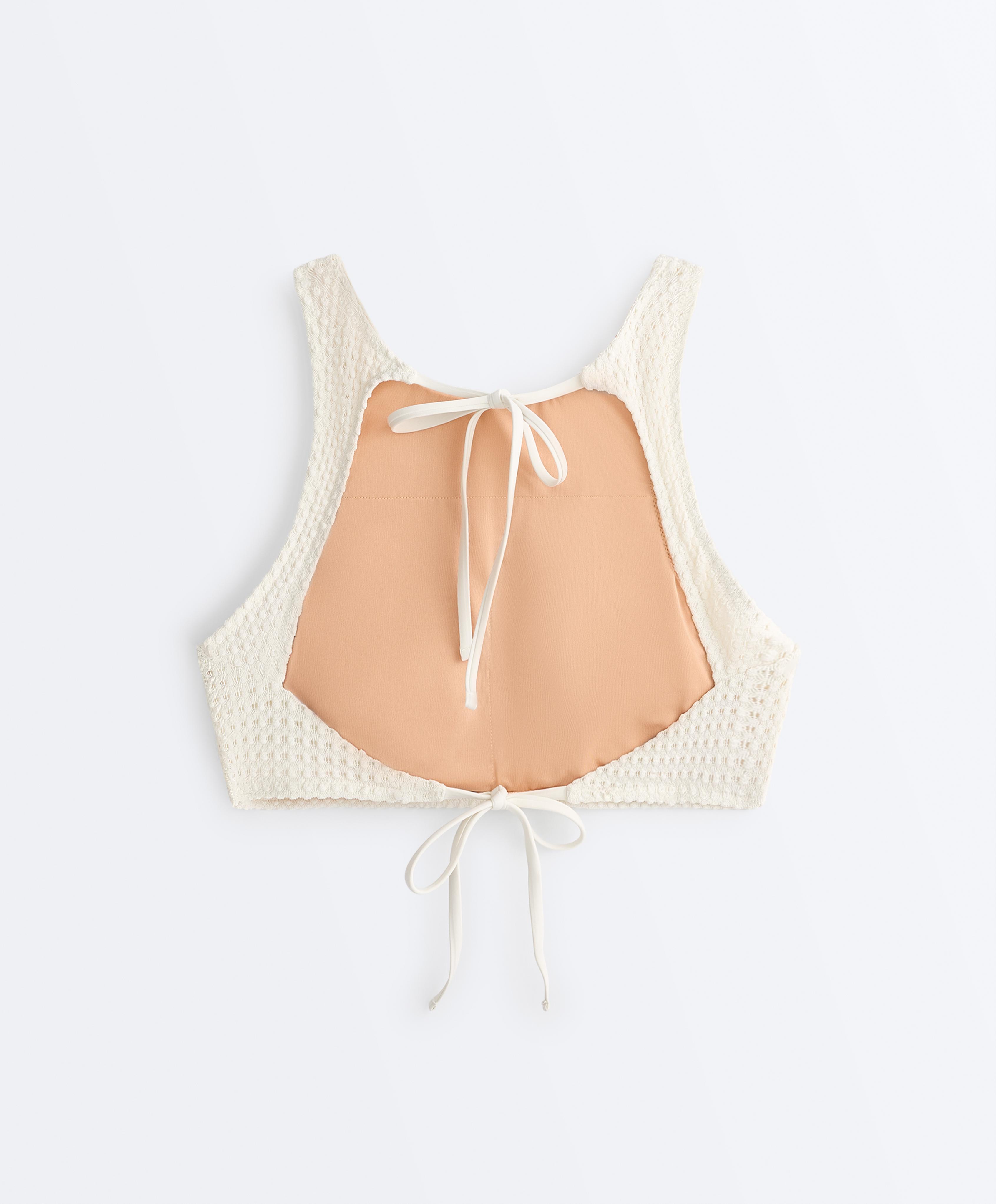 Bubble-texture crochet bikini top — ECRU