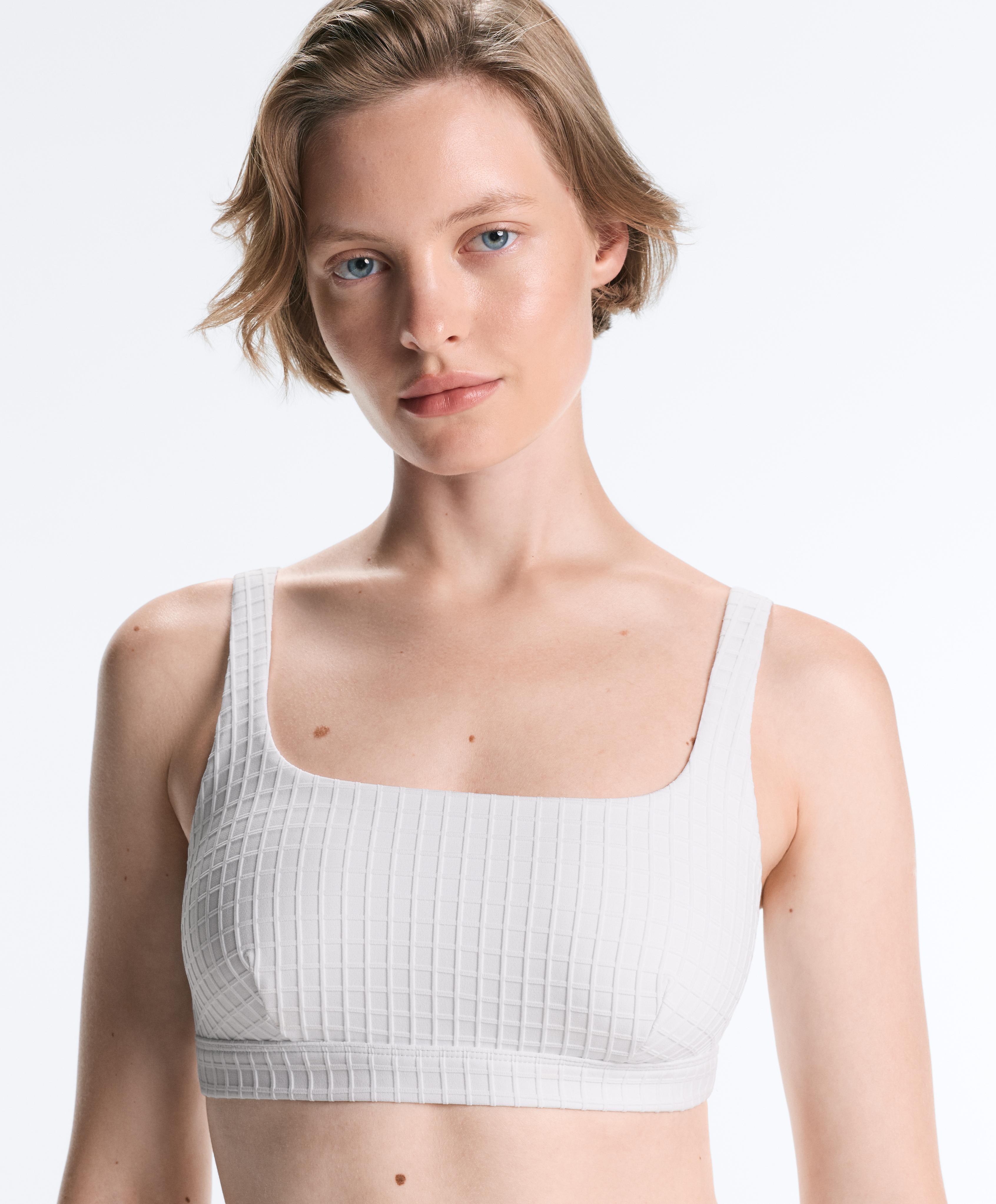 Medium-support check sports bra — WHITE