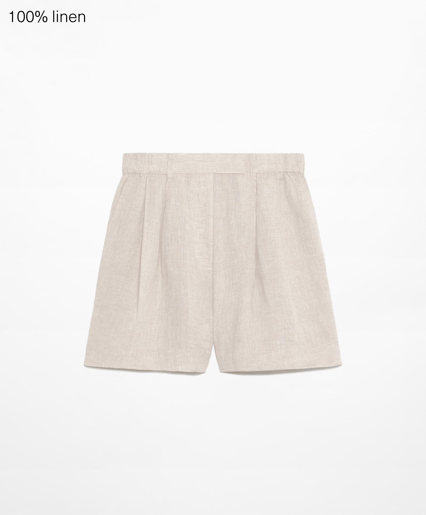 Short tailored fit 100 % lin - Soldes