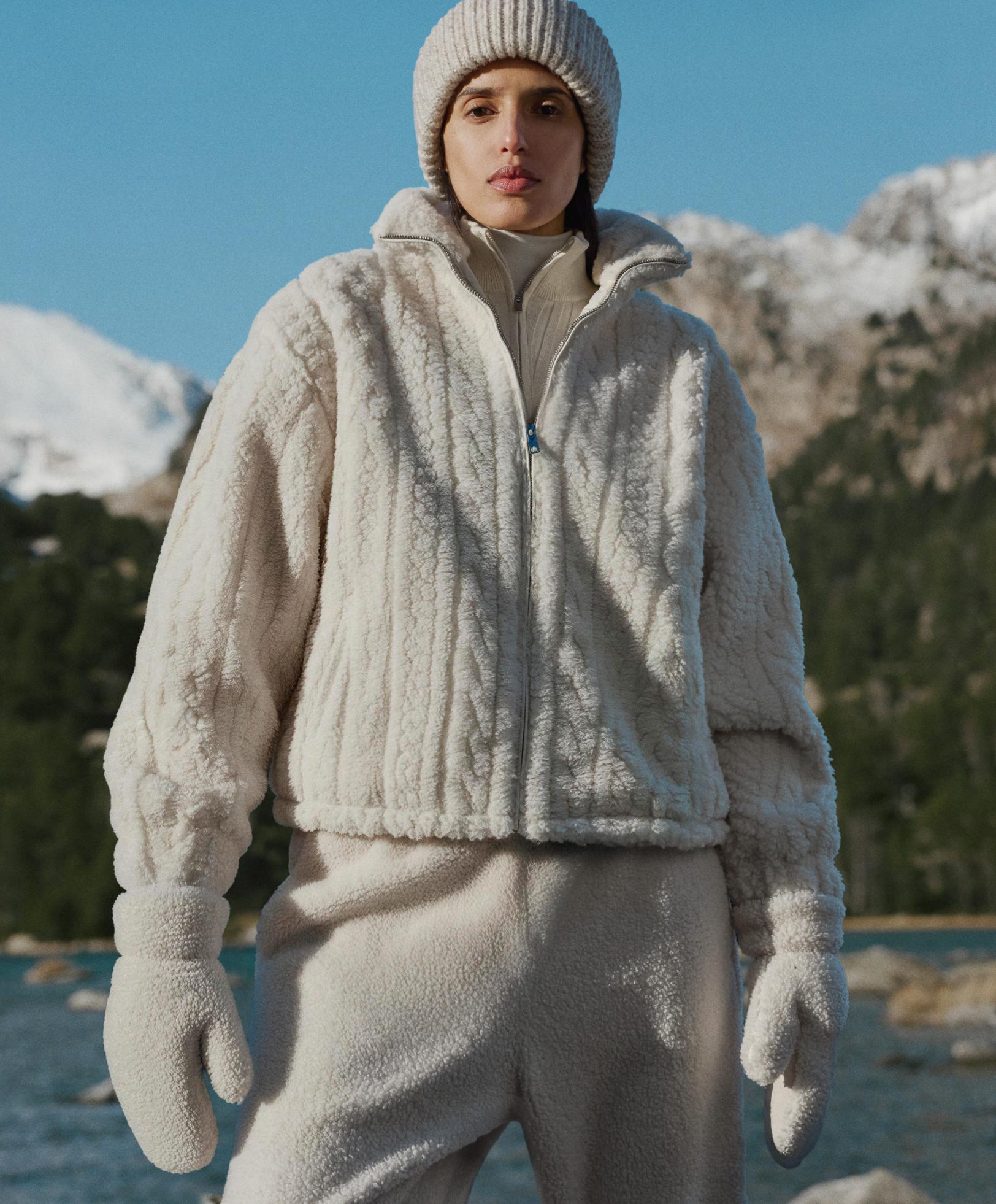 Cable-knit faux-shearling jacket — ECRU