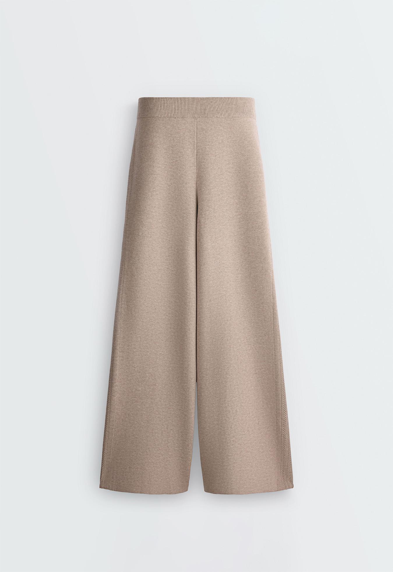 Openwork straight-leg knit trousers — SOFT MINK