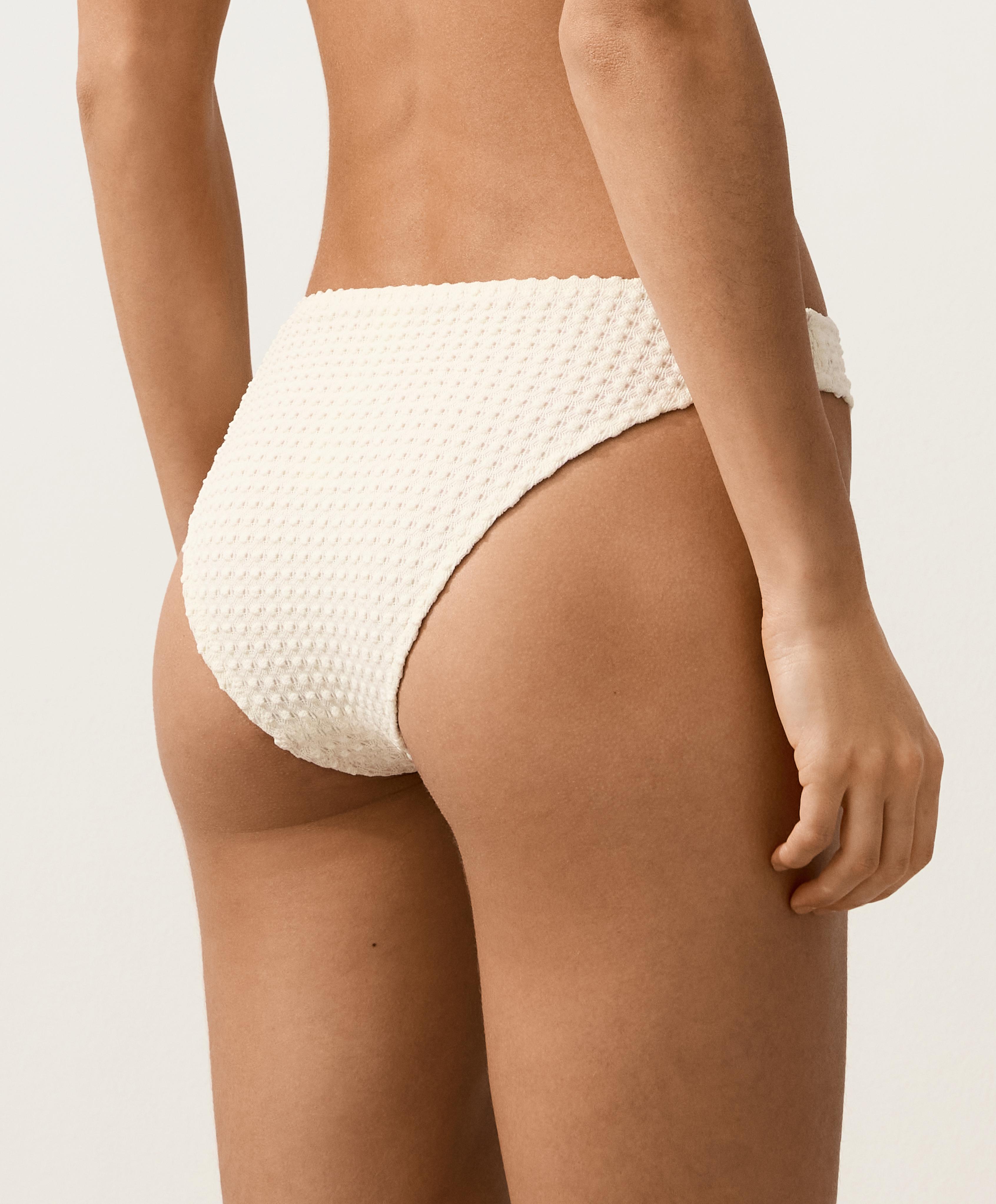 Bubble-texture crochet classic bikini briefs — ECRU