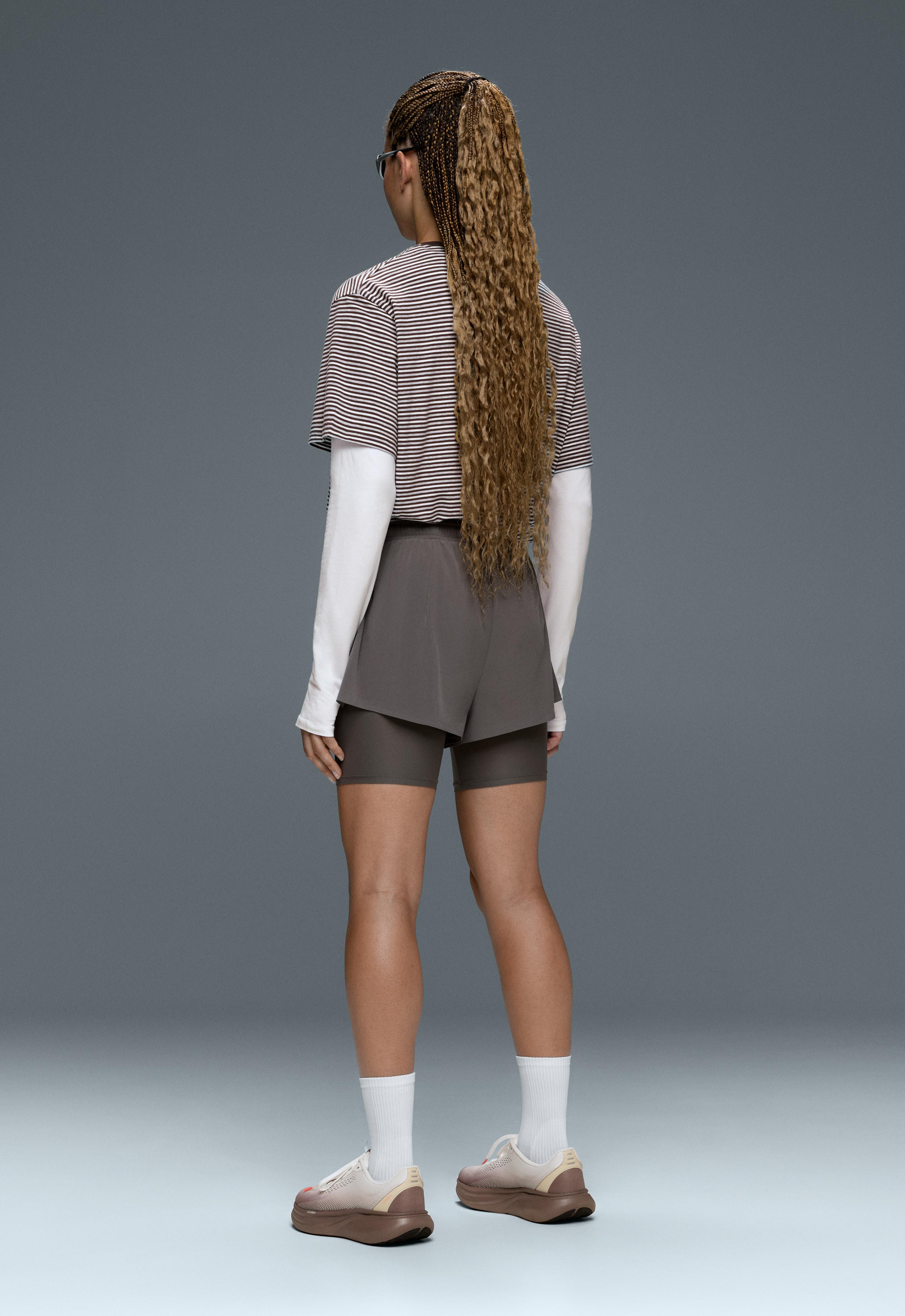 Technical mid rise 2-in-1 shorts — CHARCOAL GREY