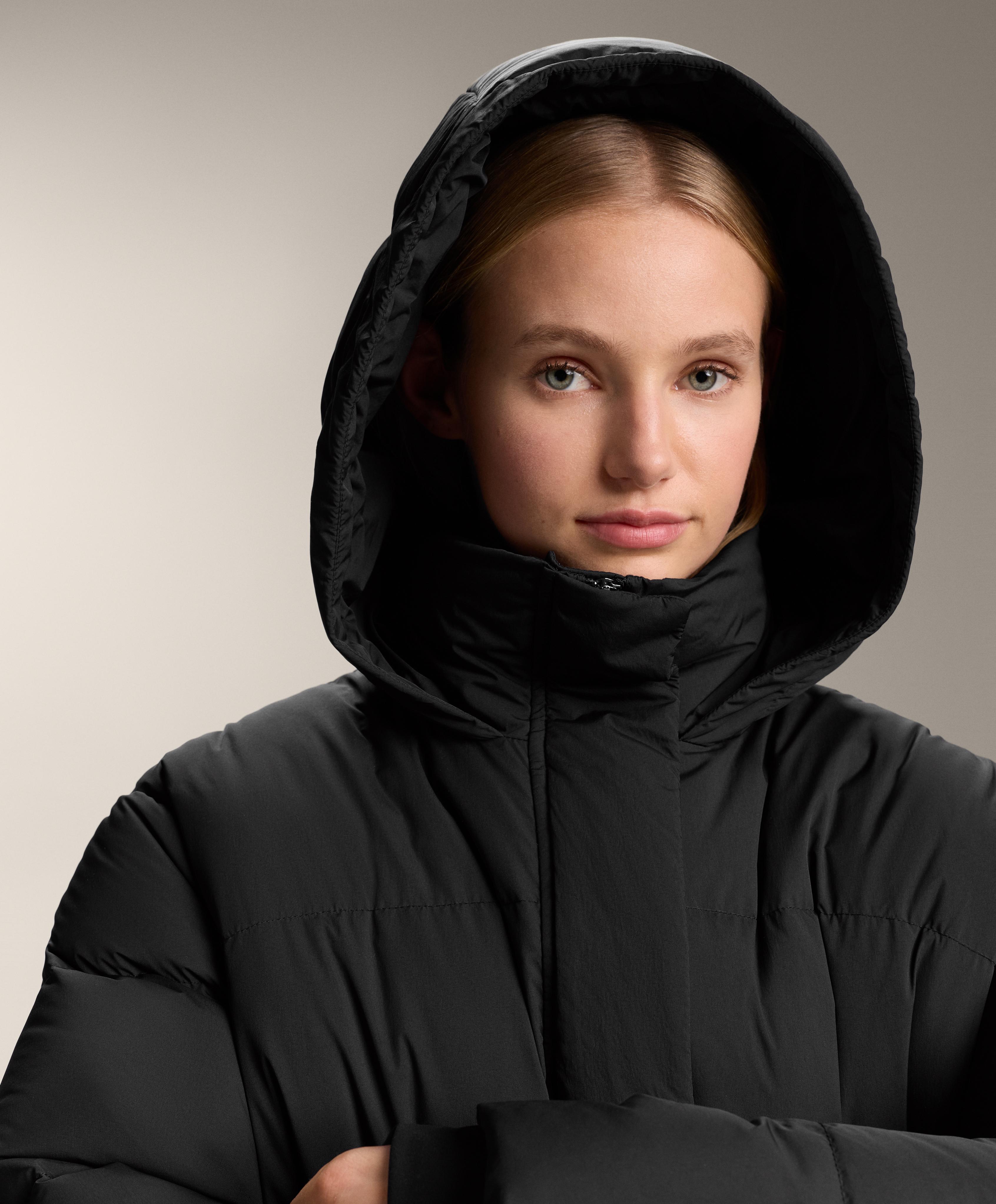 Long 100% down padded jacket — BLACK