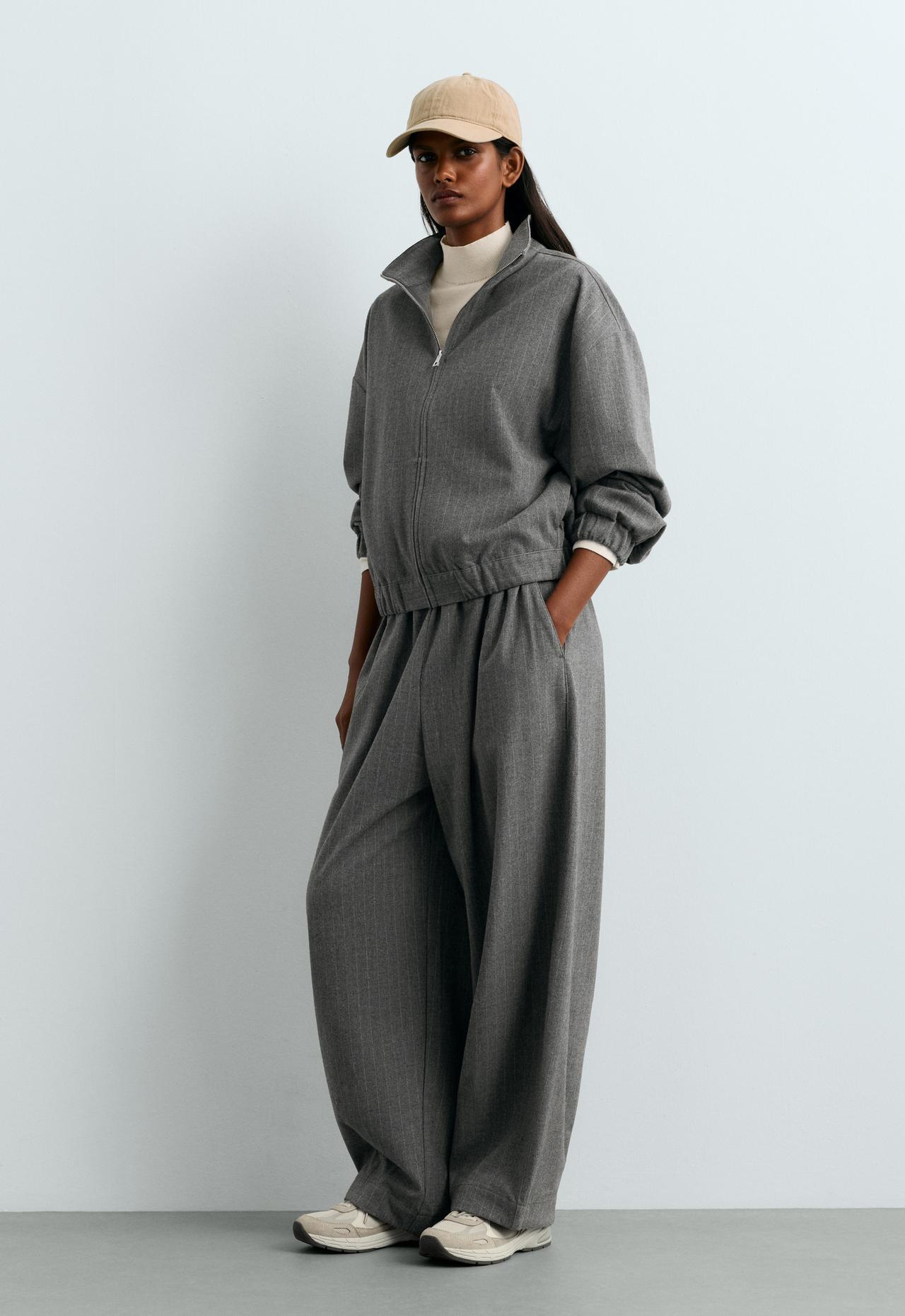 Pinstripe jacket, 15% wool — MID GREY