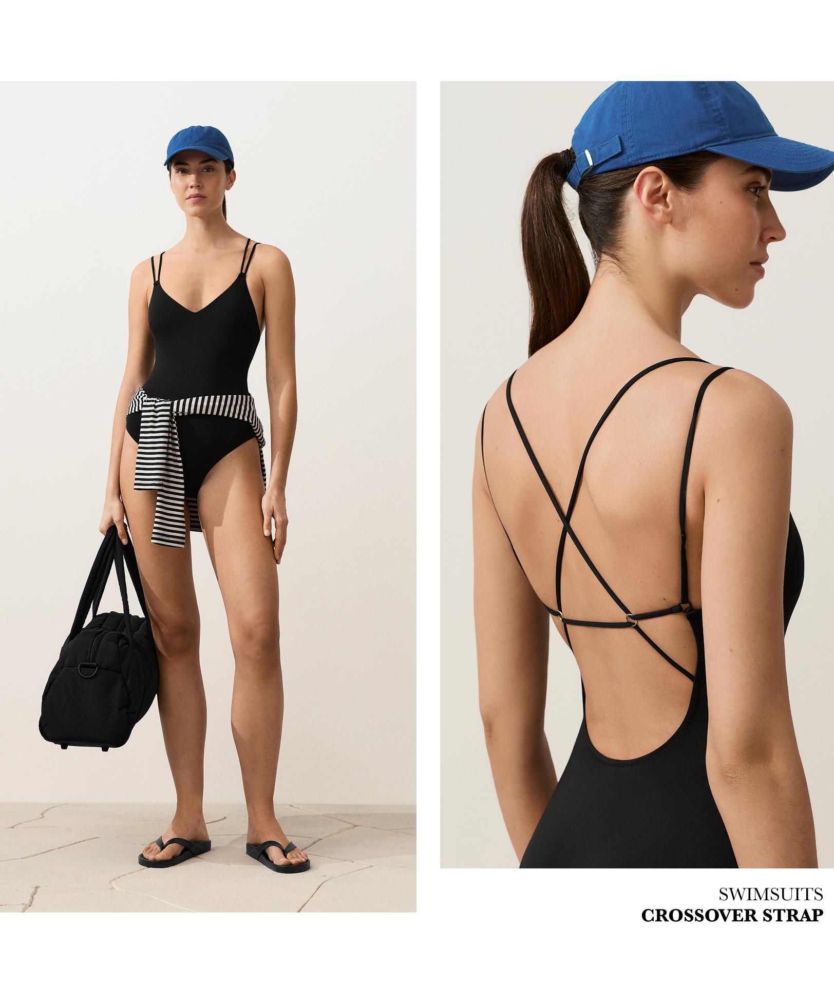 Crossover strap swimsuit — BLACK