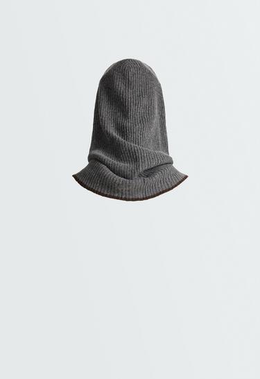 Contrast rib knit balaclava — PALE GREY MELANGE 2