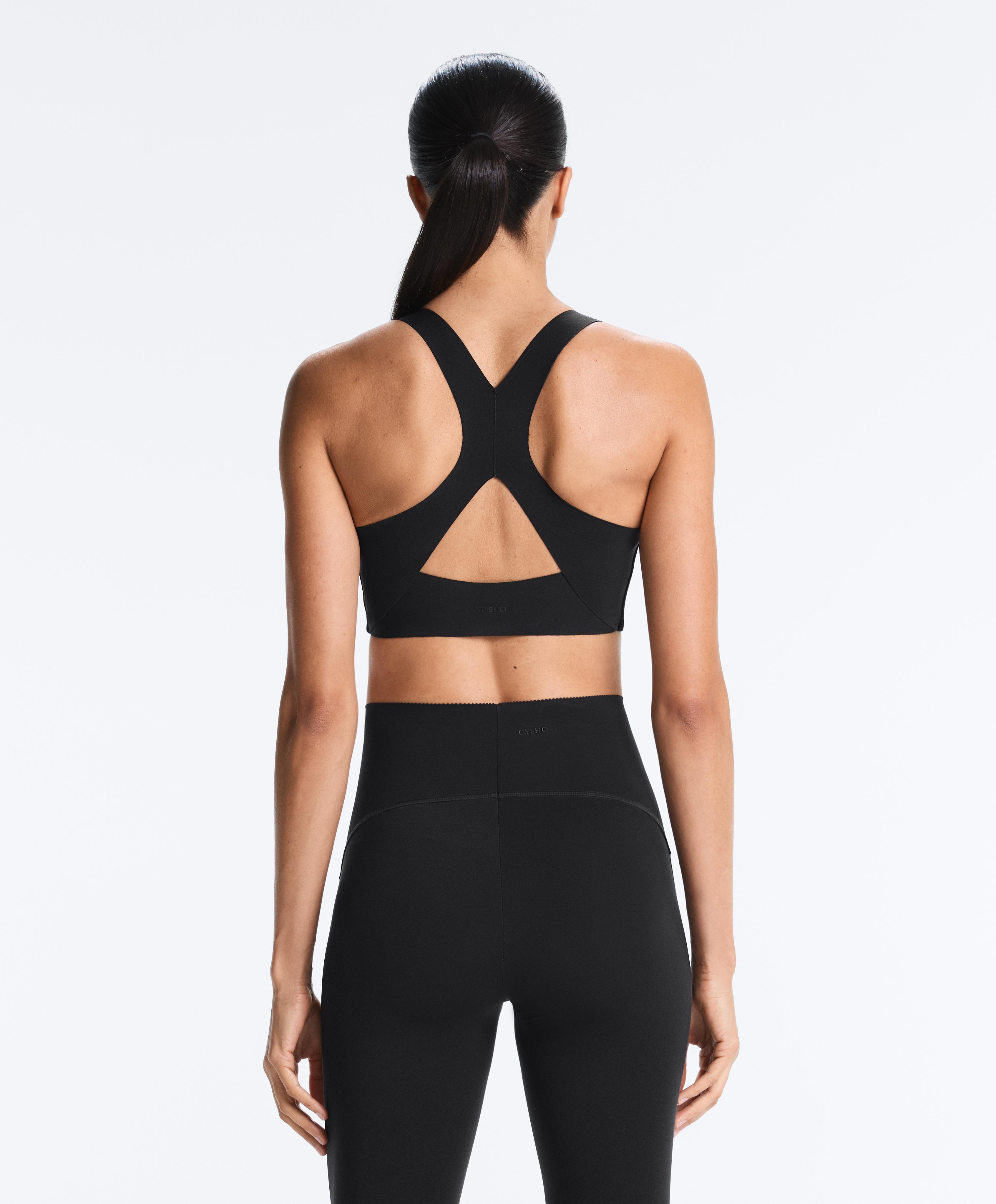 Medium-support compressive bra with cups — BLACK