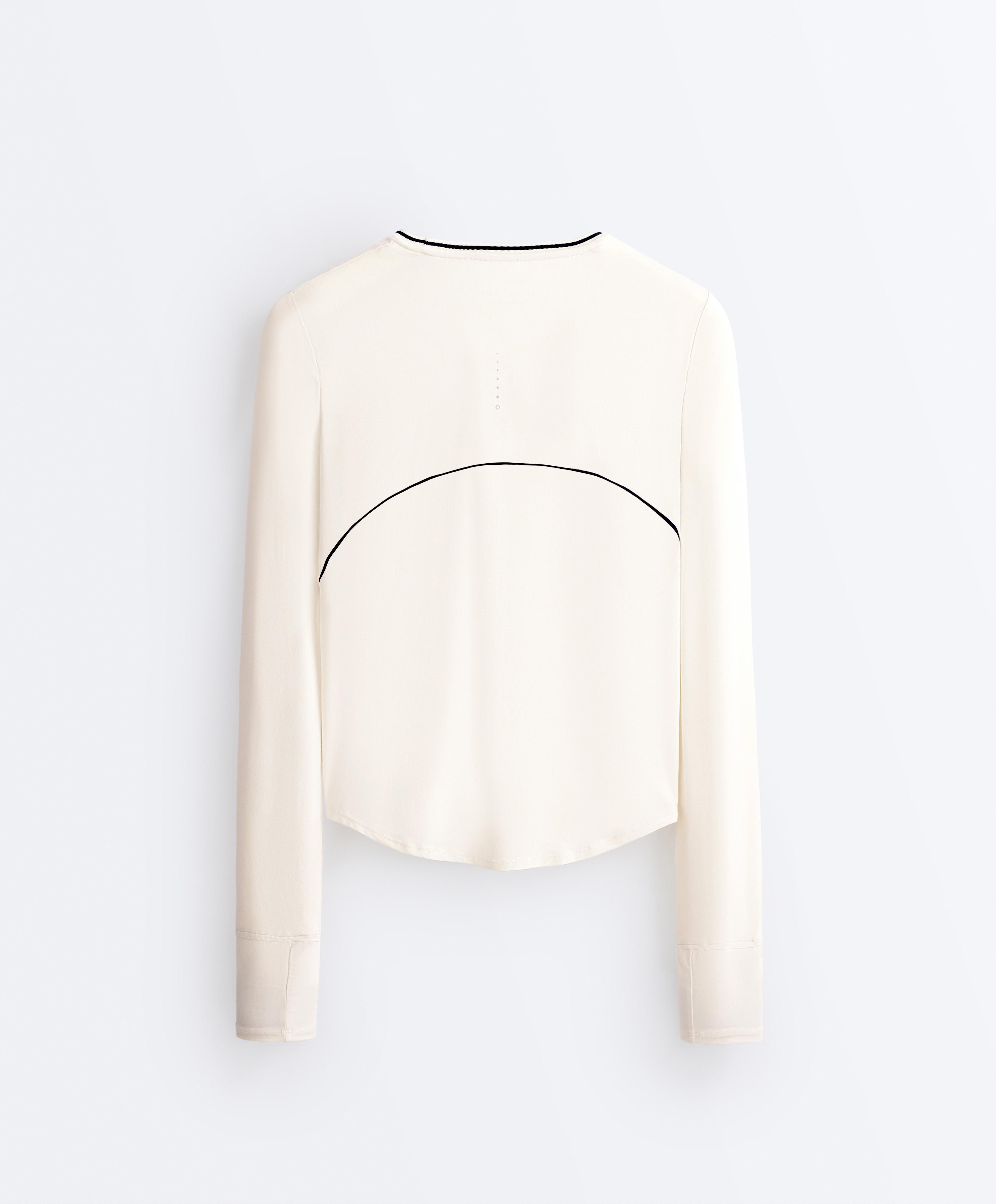 Long-sleeve technical piping T-shirt — PALE ECRU