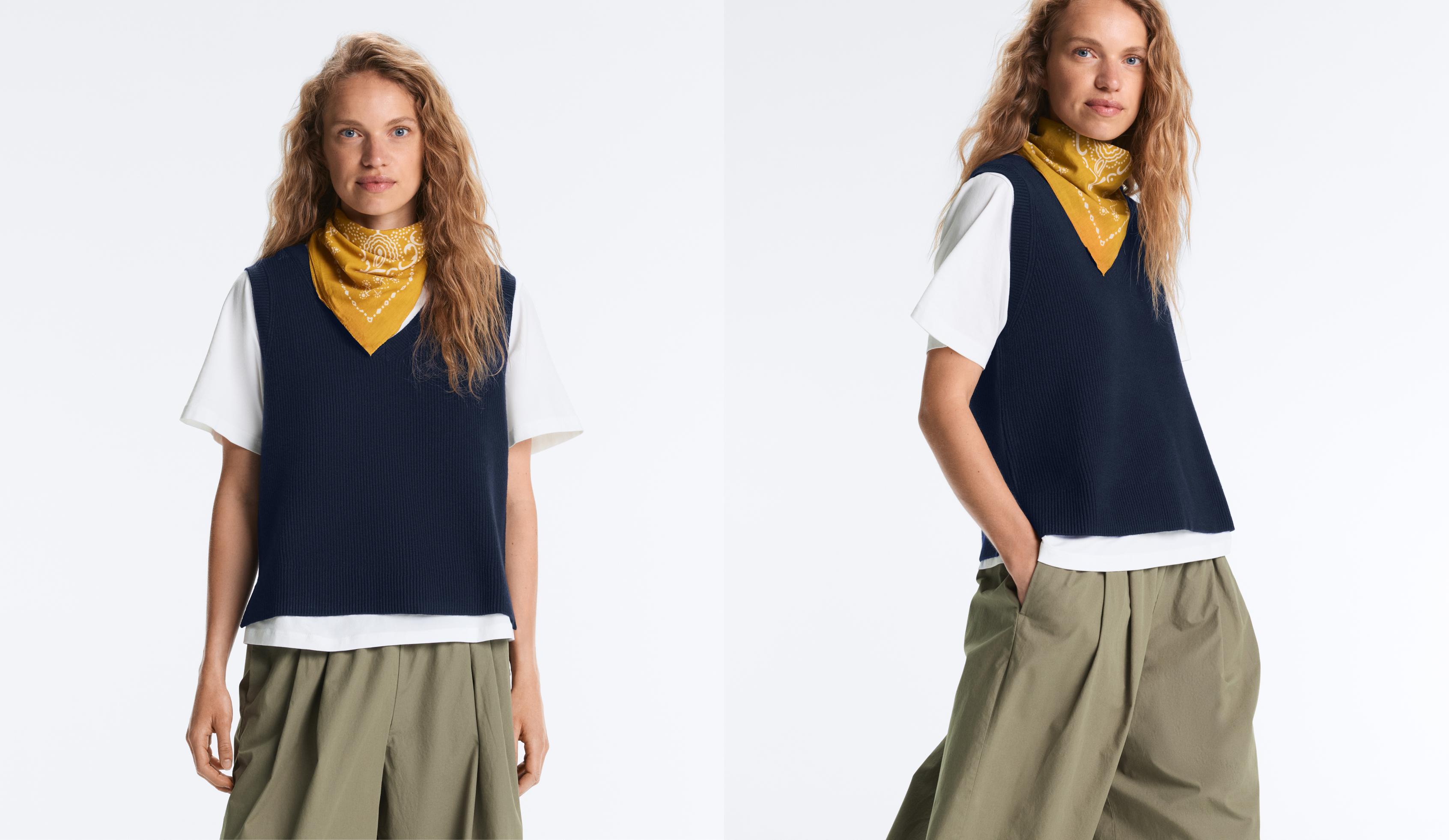 V-neck knit vest — NAVY BLUE