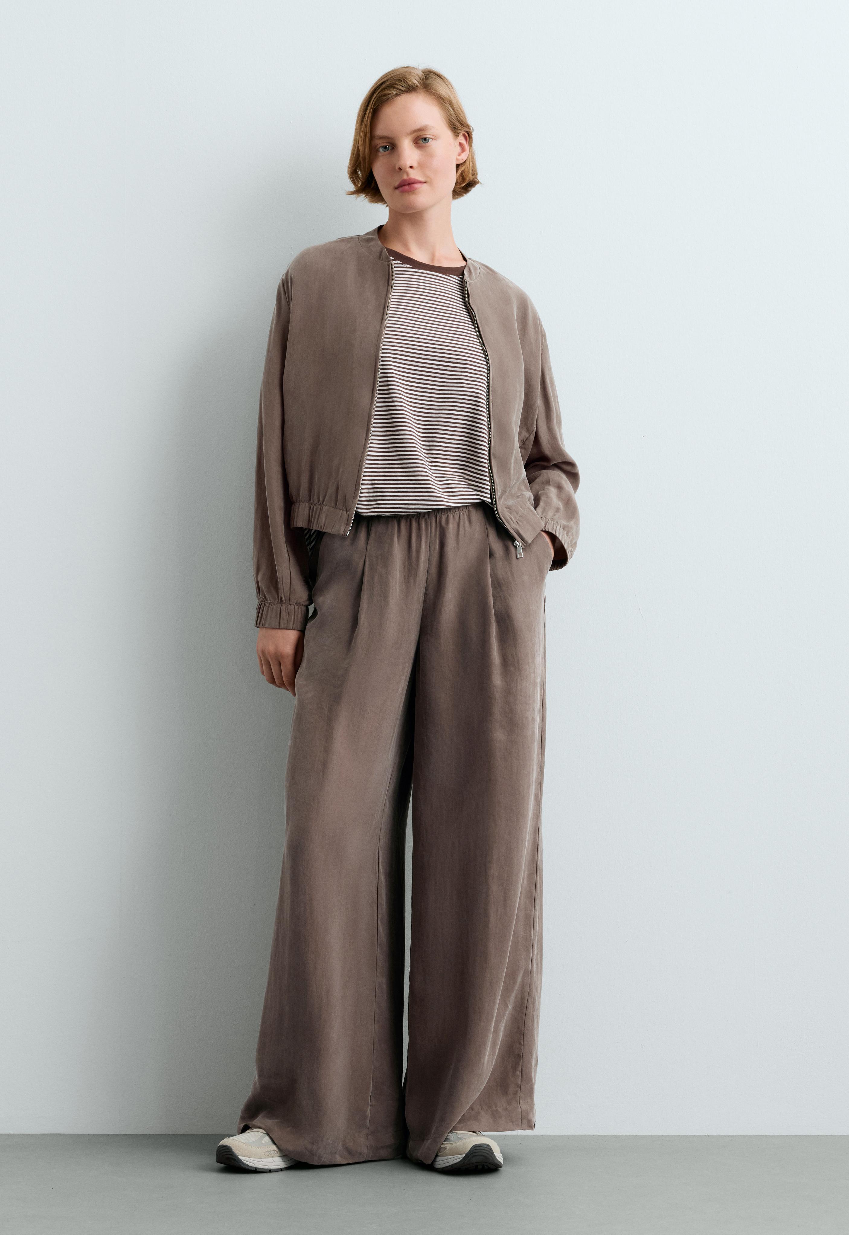 100% lyocell wide-leg trousers — DARK MINK