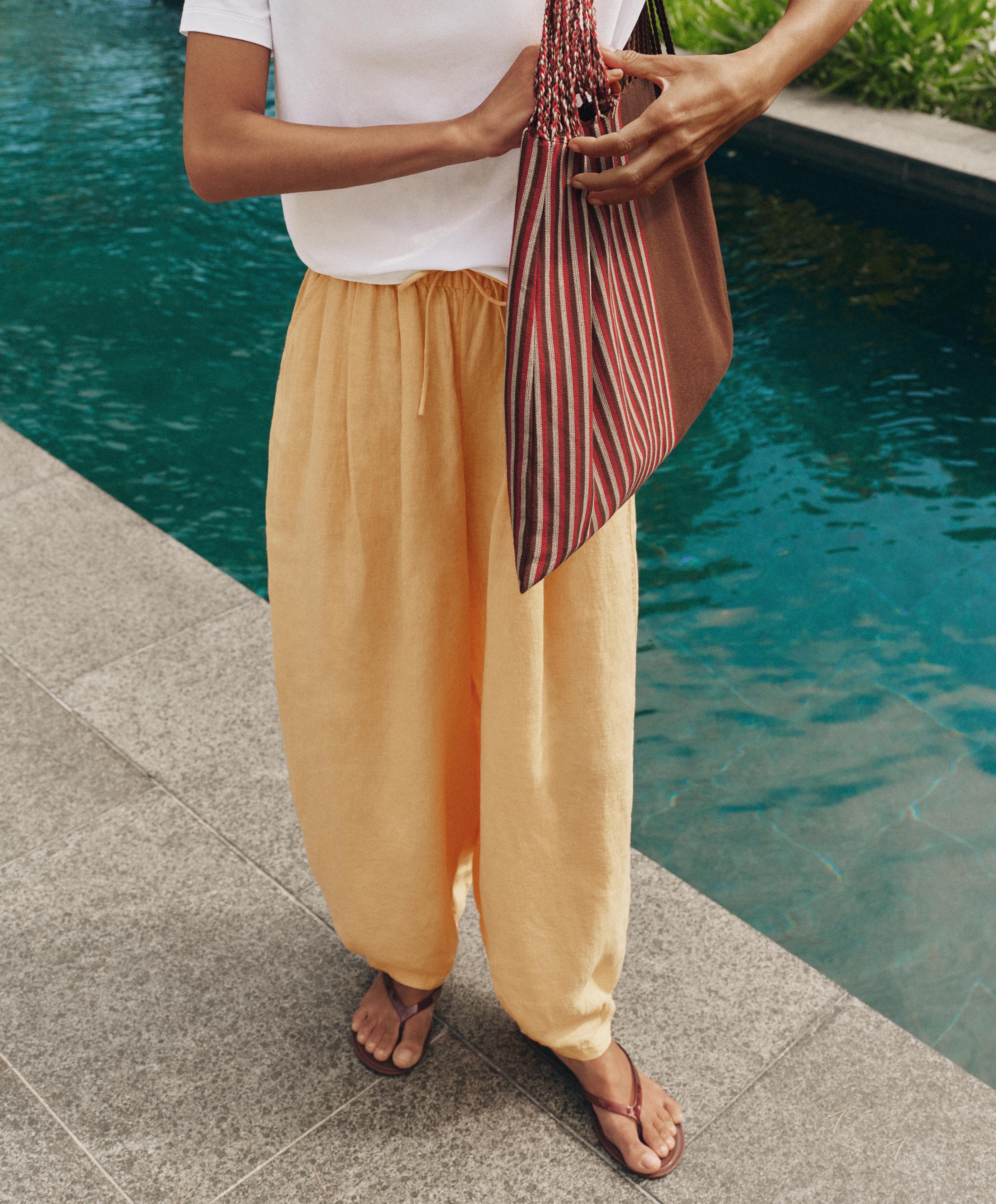 100% linen balloon trousers — BURNT YELLOW