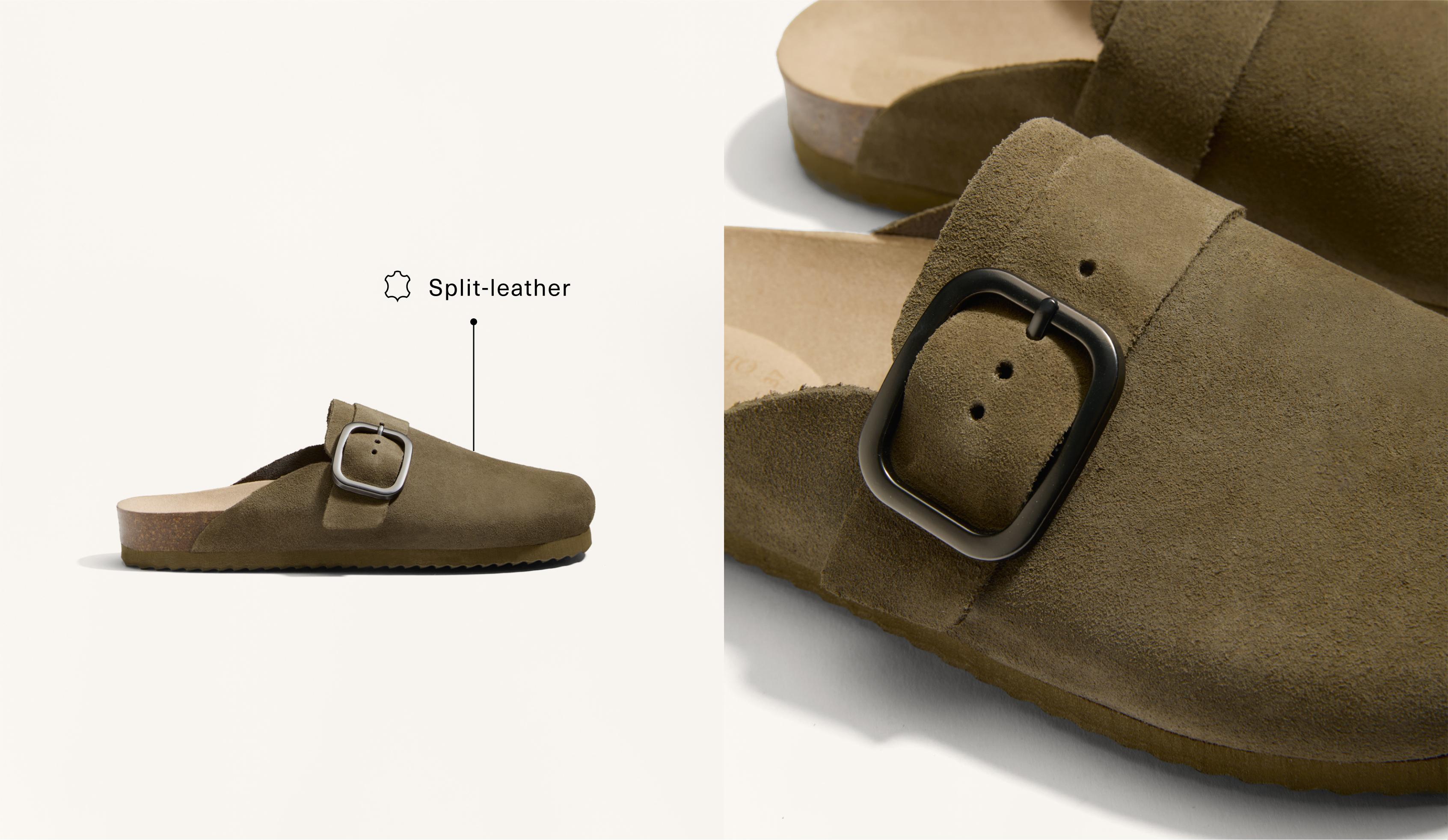 Buckled split-leather mules Buckled split-leather mules