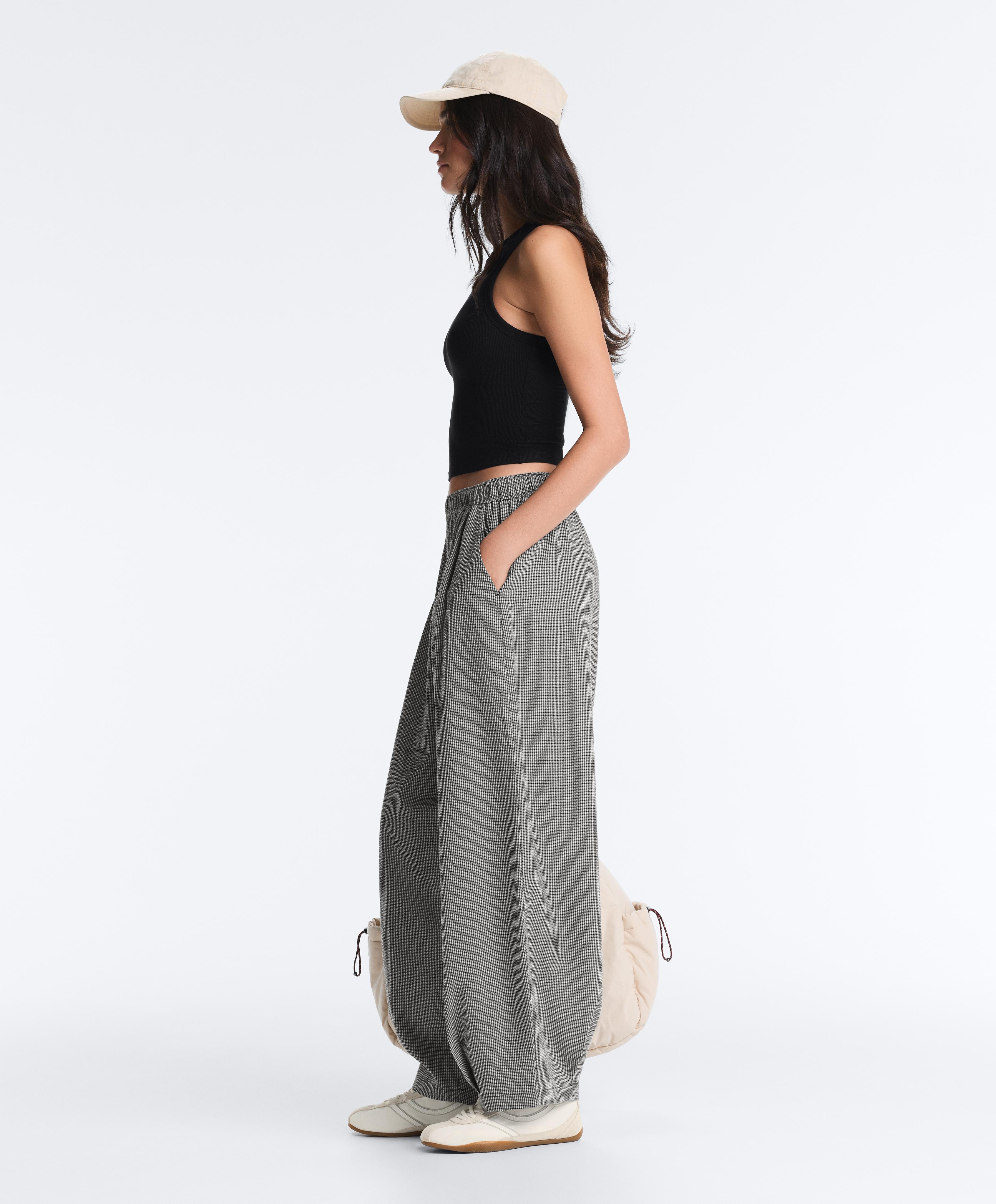 Gingham lyocell blend balloon trousers — DUSTY BLACK