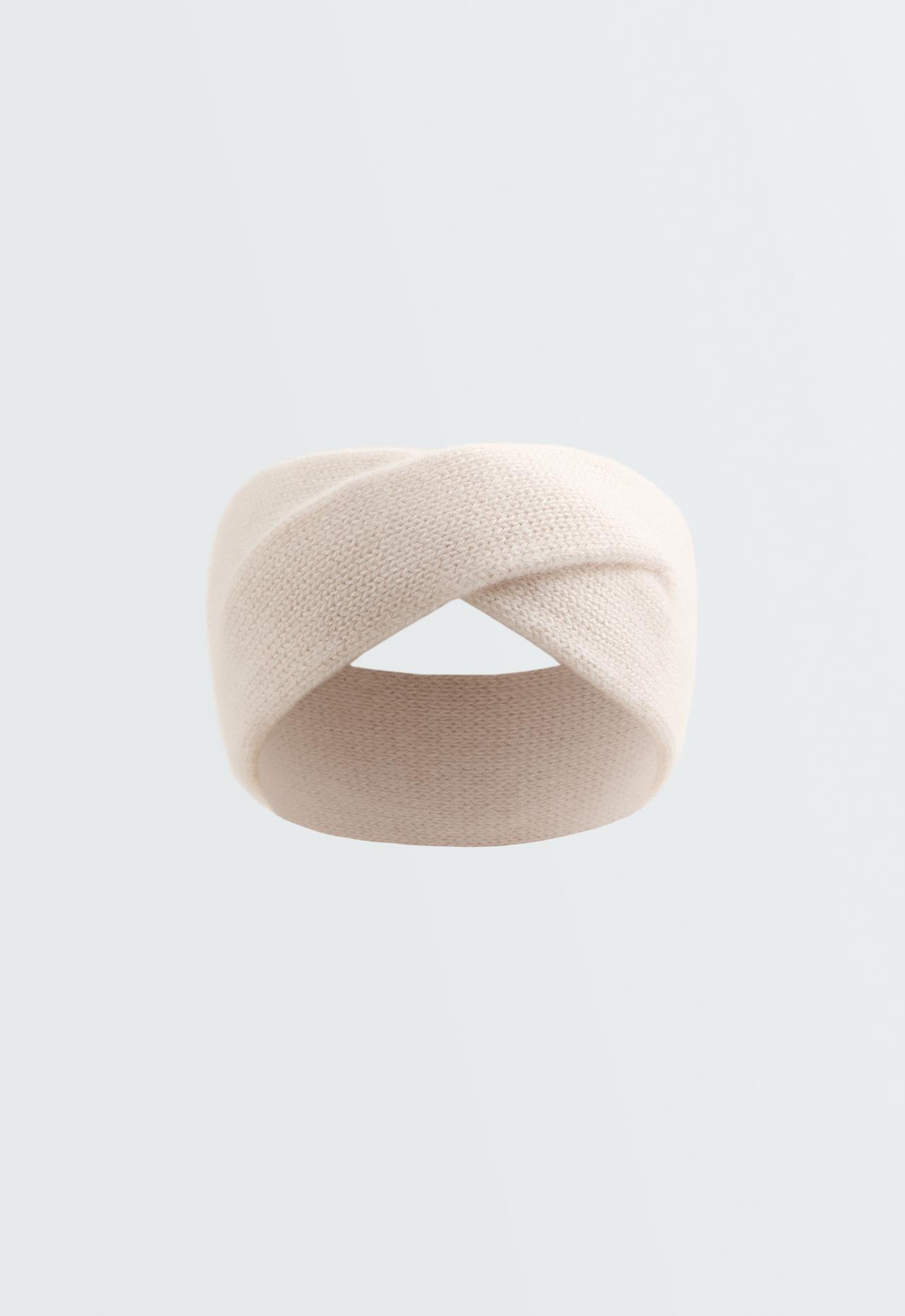 Crossed 100% cashmere knit headband — ECRU