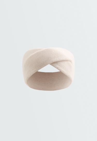 Crossed 100% cashmere knit headband — ECRU 1