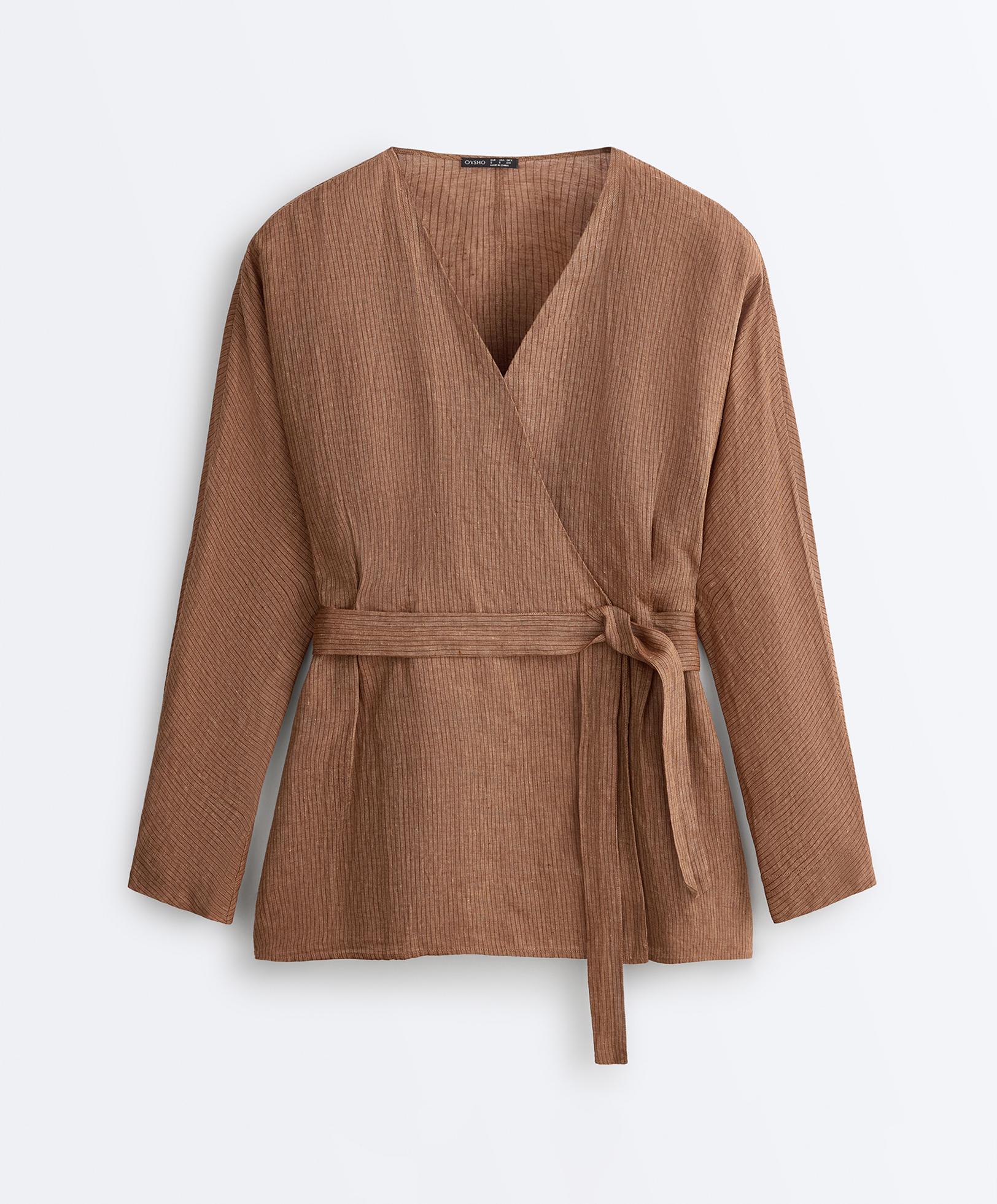 Striped 100% linen kimono shirt — TAN MELANGE