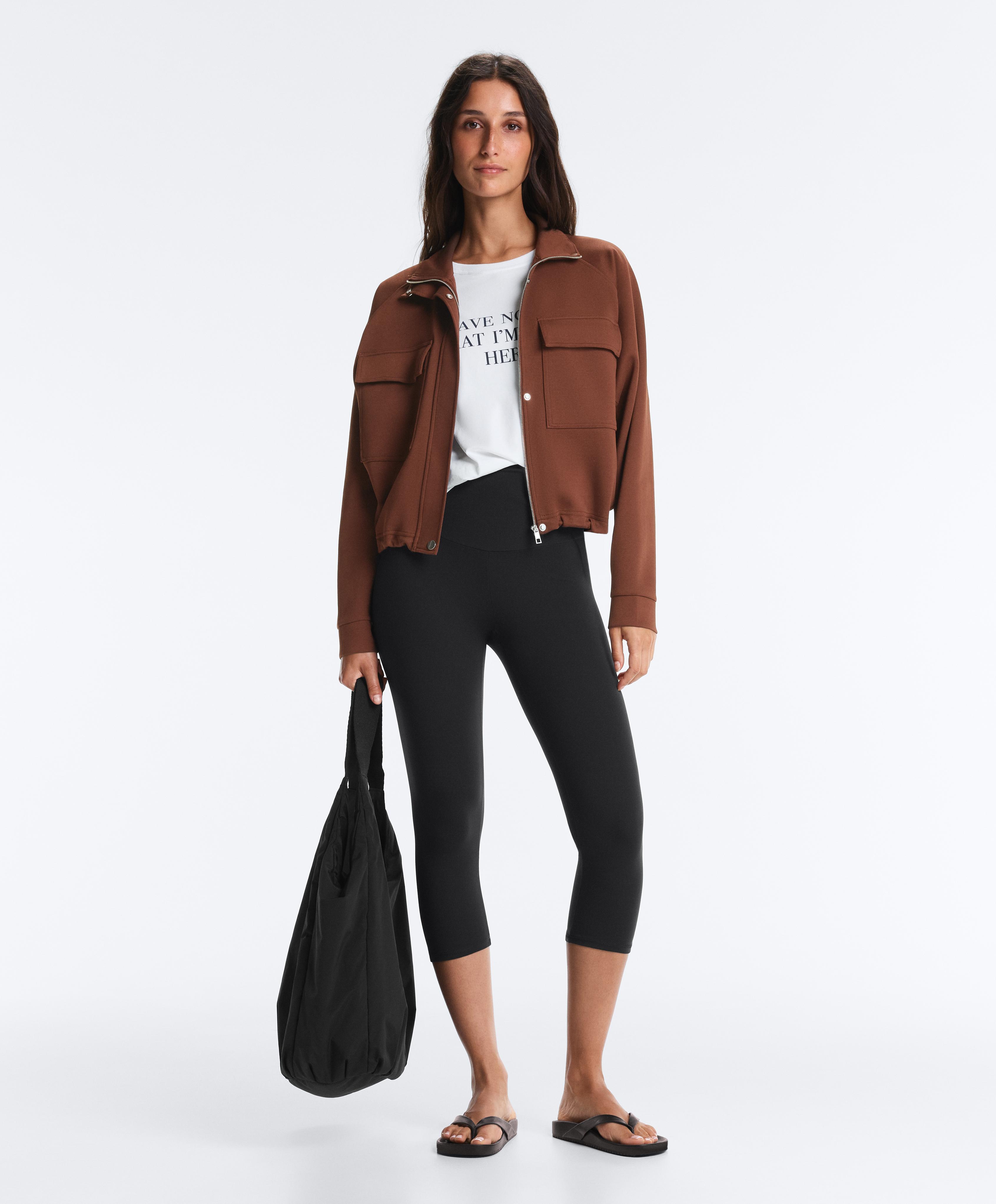 Cotton piqué pocket jacket — COFFEE