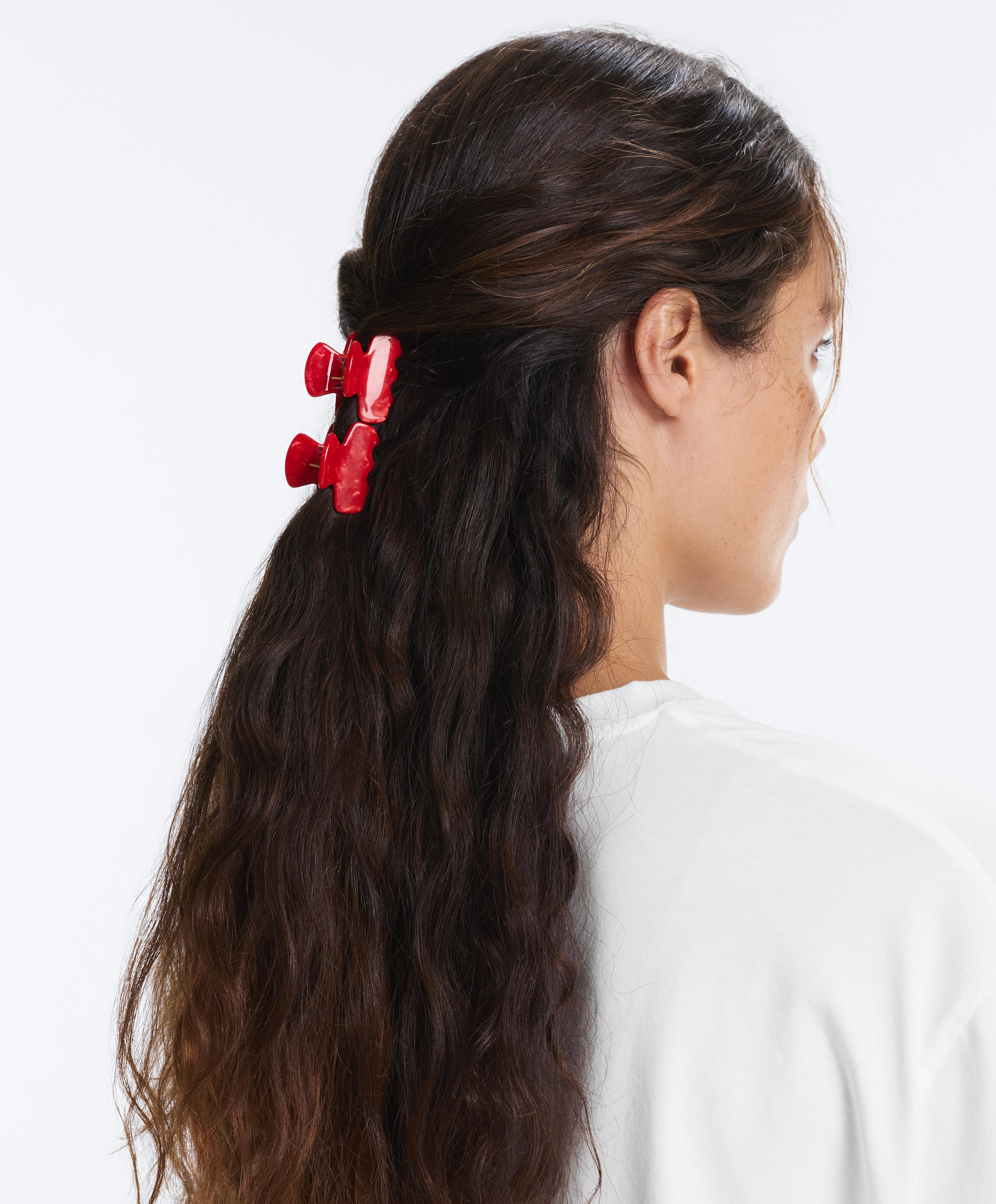 2 mini hair clips — RED