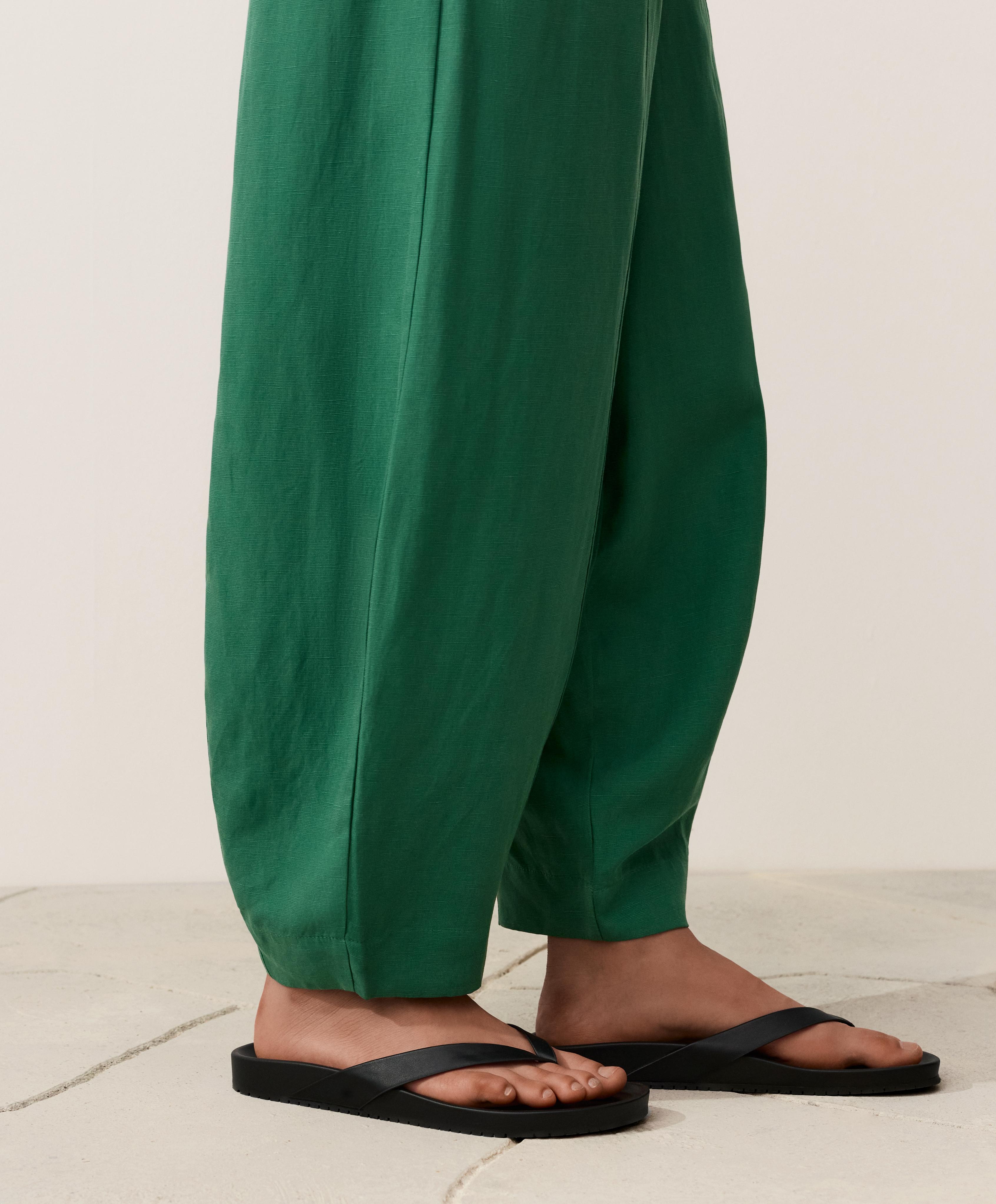 Pantalon balloon coutures mélange lyocell et 24% lin