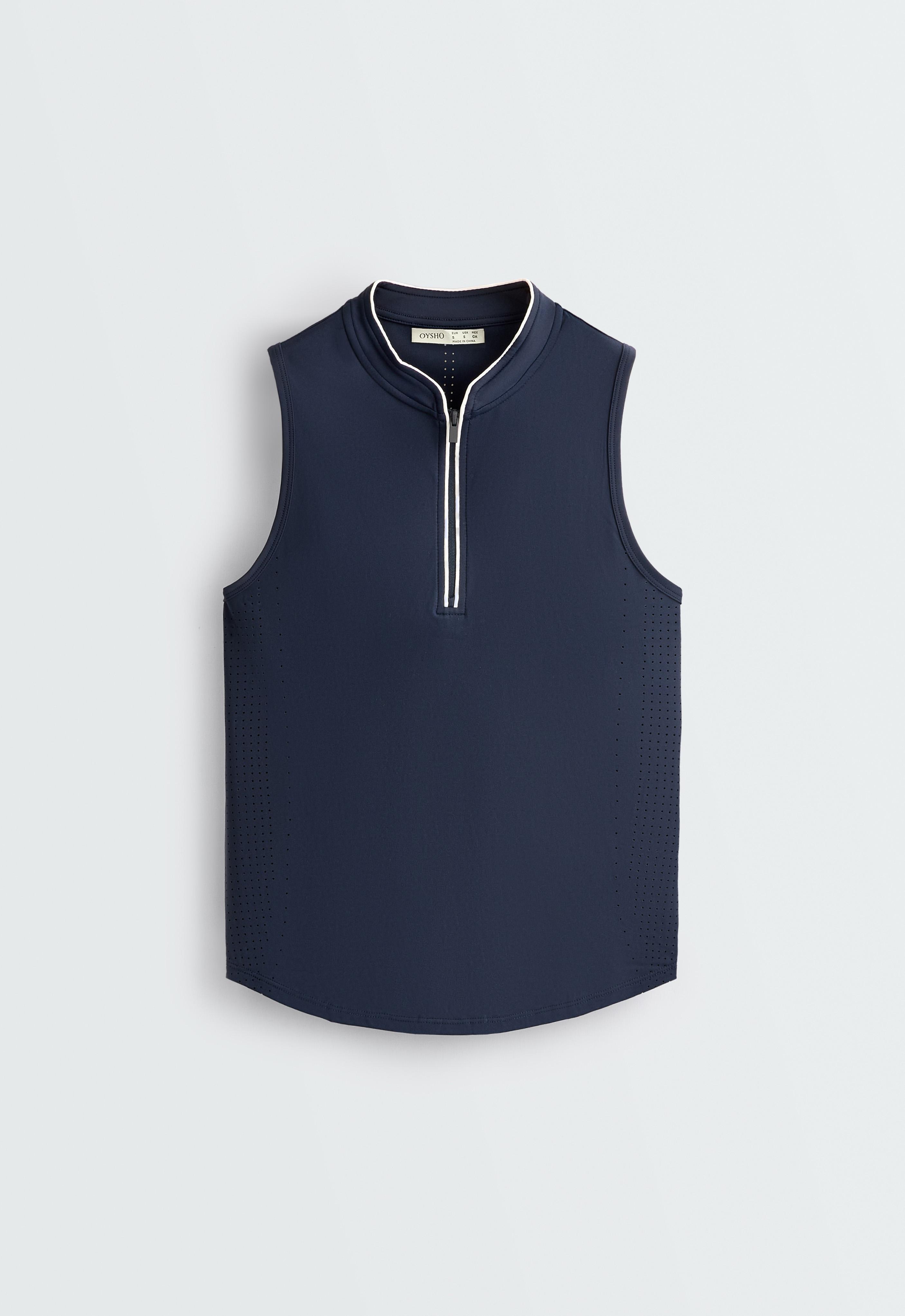 Technical sleeveless T-shirt with half zip — NAVY BLUE